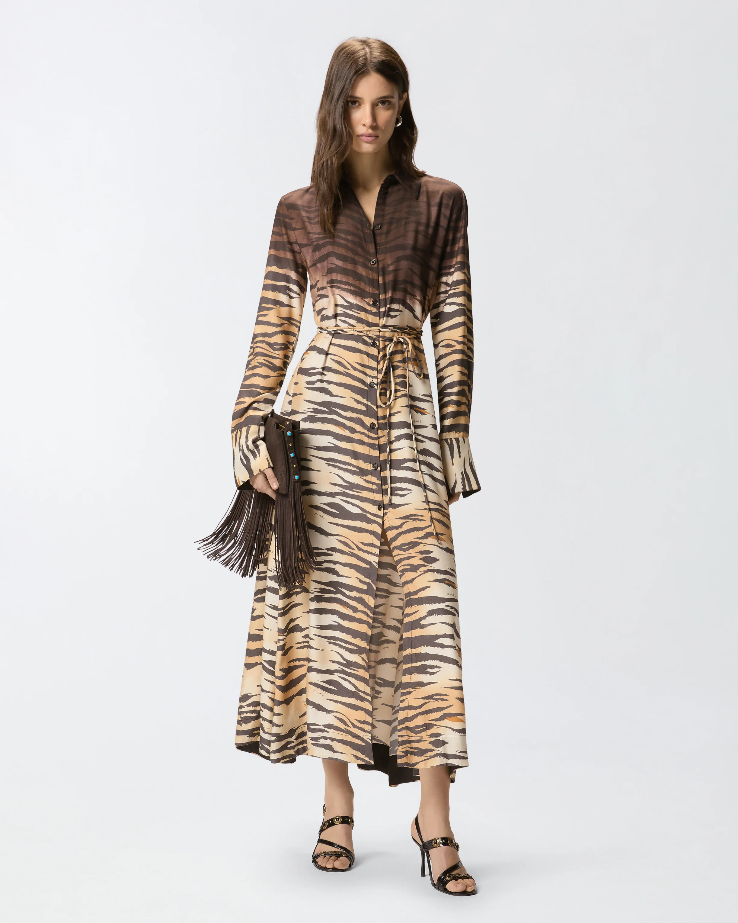 Abito chemisier lungo con stampa animalier