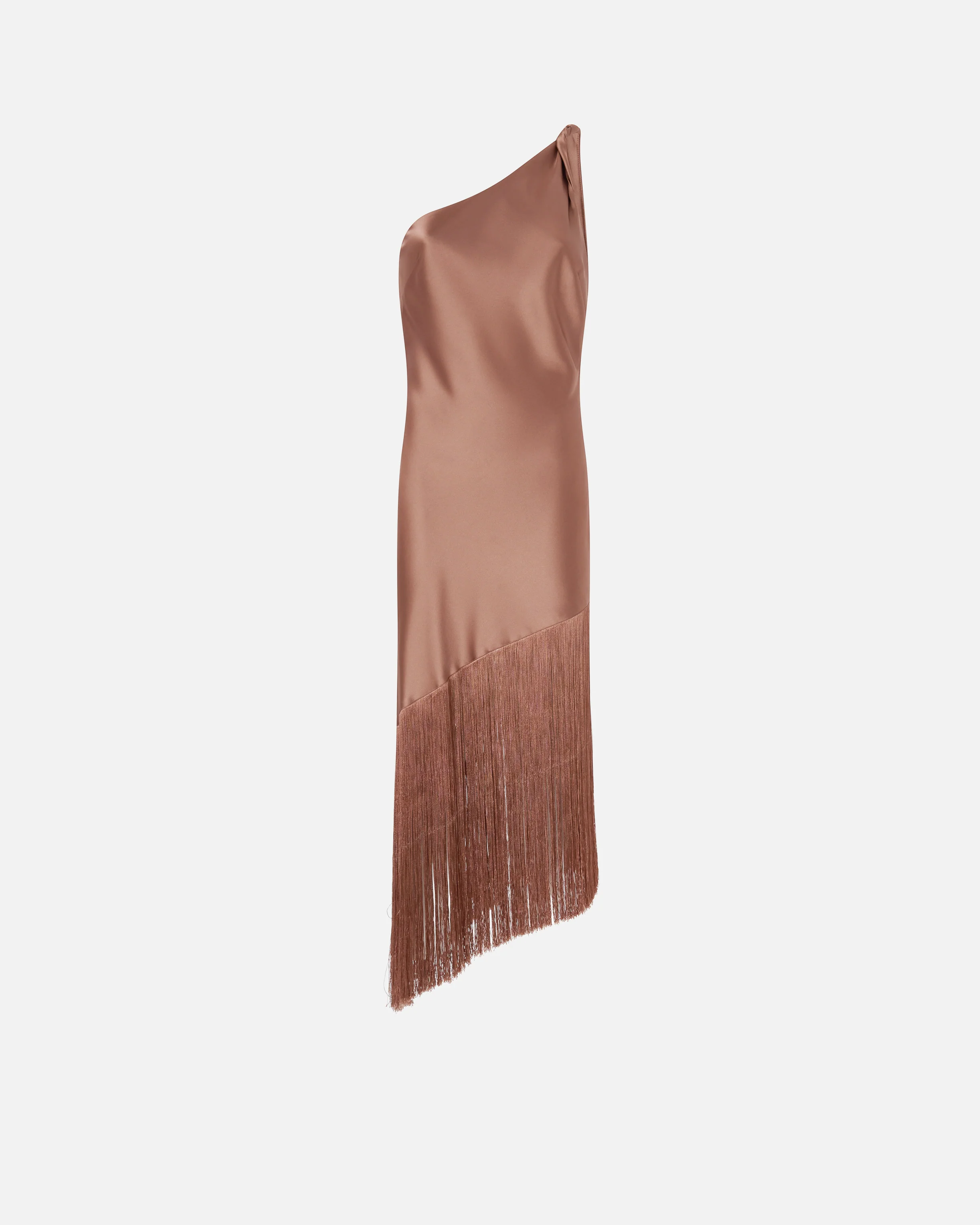 Abito corto monospalla in satin con frange - Image 5