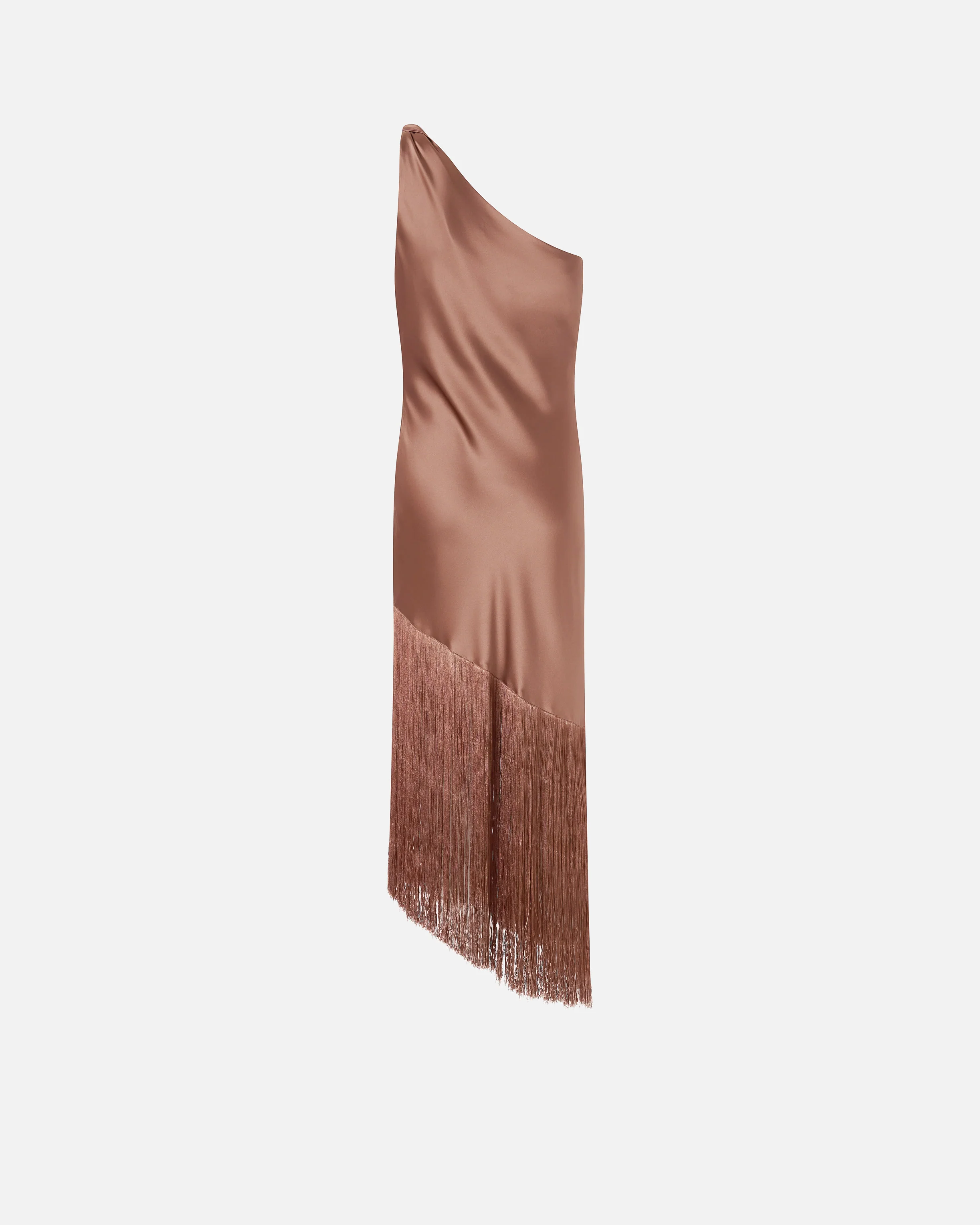 Abito corto monospalla in satin con frange - Image 6