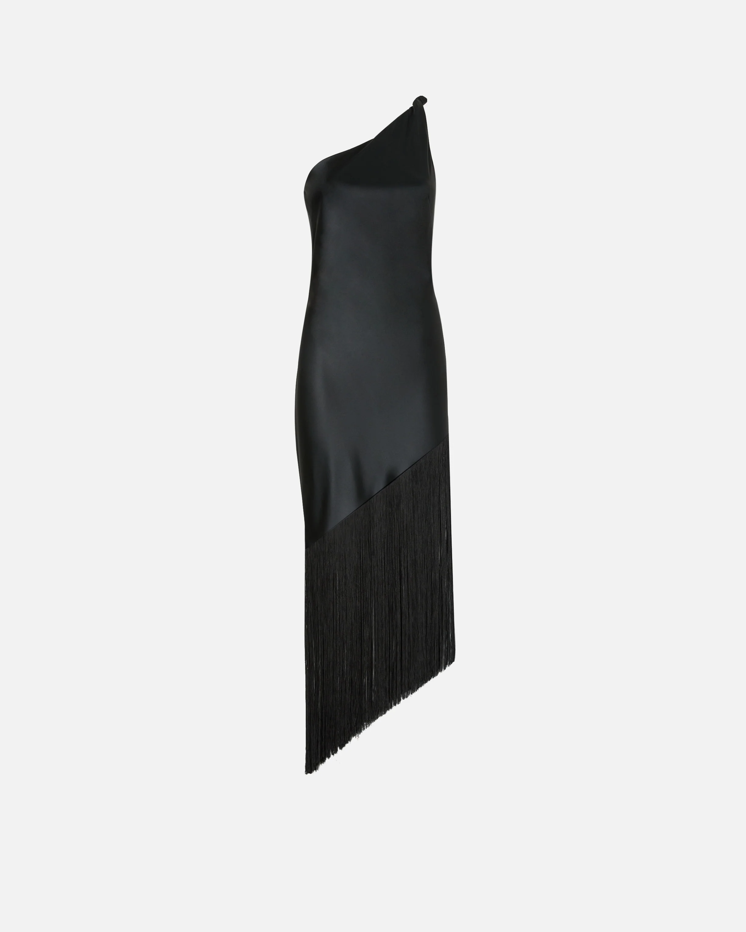 Abito corto monospalla in satin con frange - Image 5