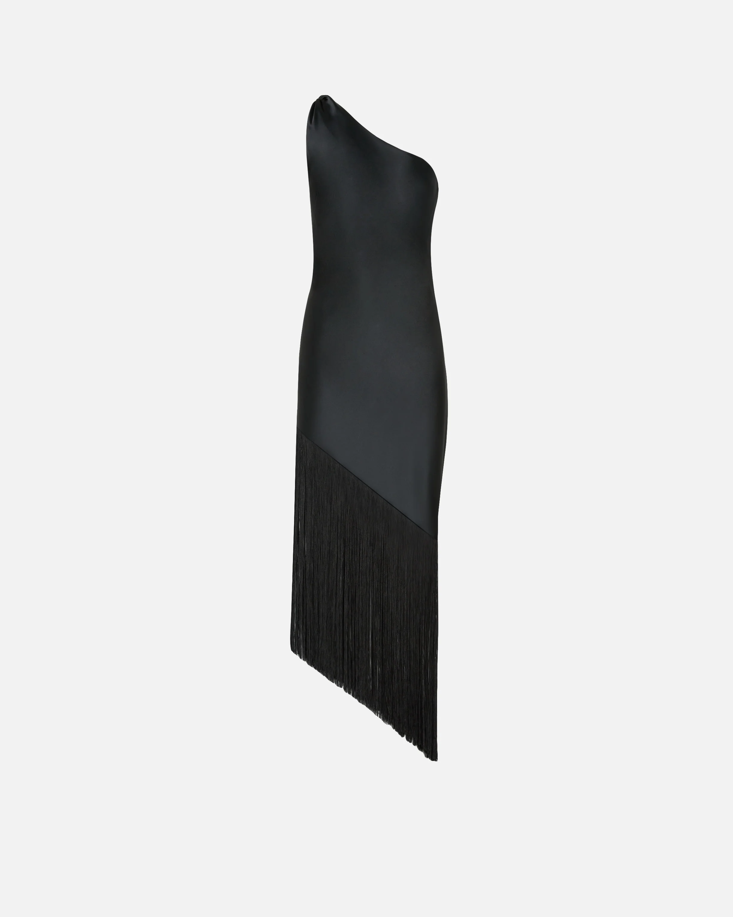 Abito corto monospalla in satin con frange - Image 6