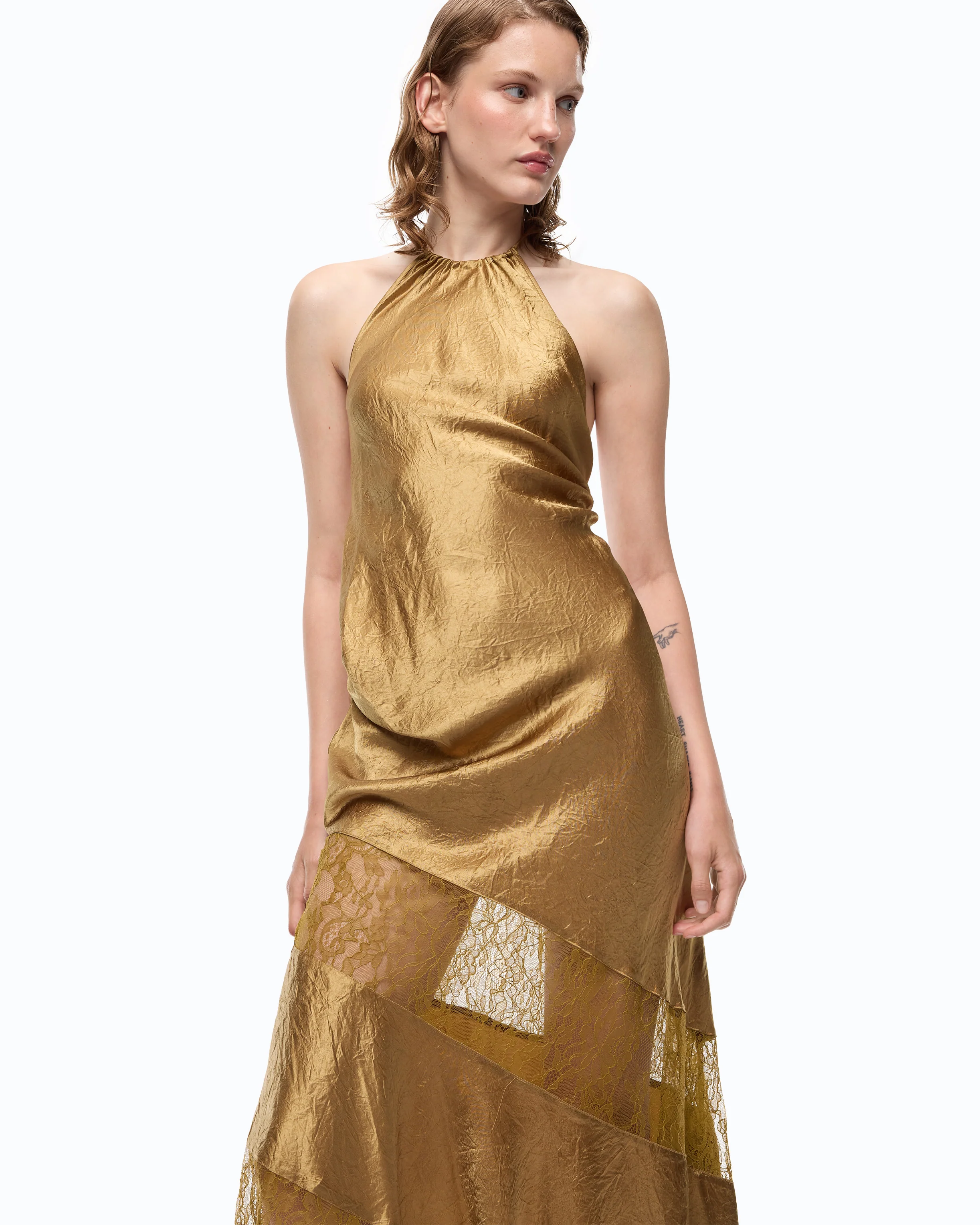 Abito midi asimmetrico in satin con pizzo - Image 2