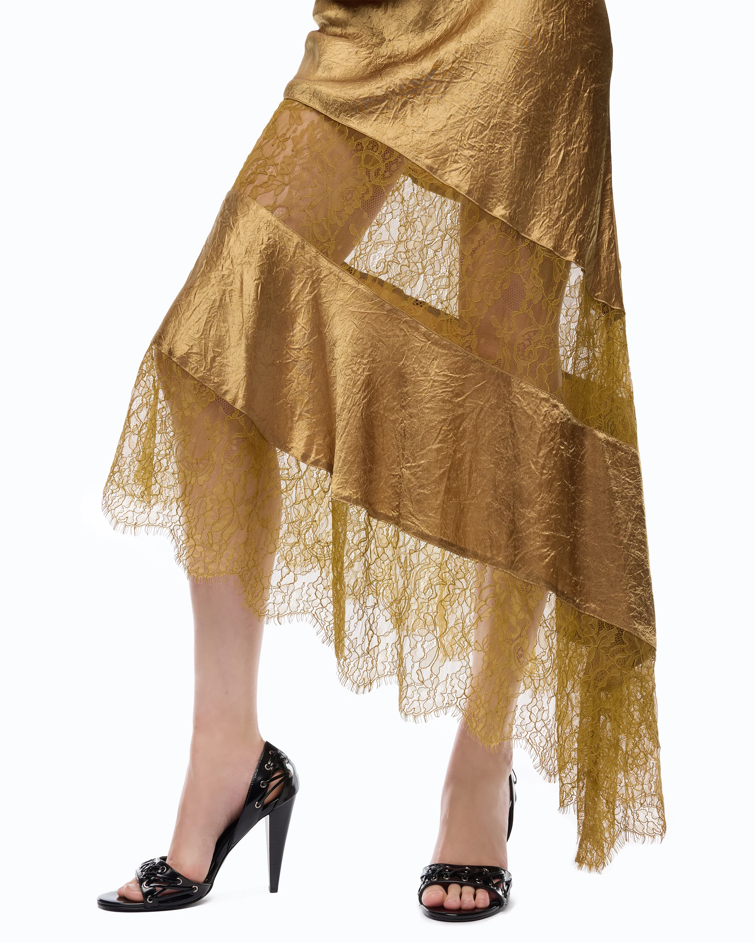 Abito midi asimmetrico in satin con pizzo - Image 3