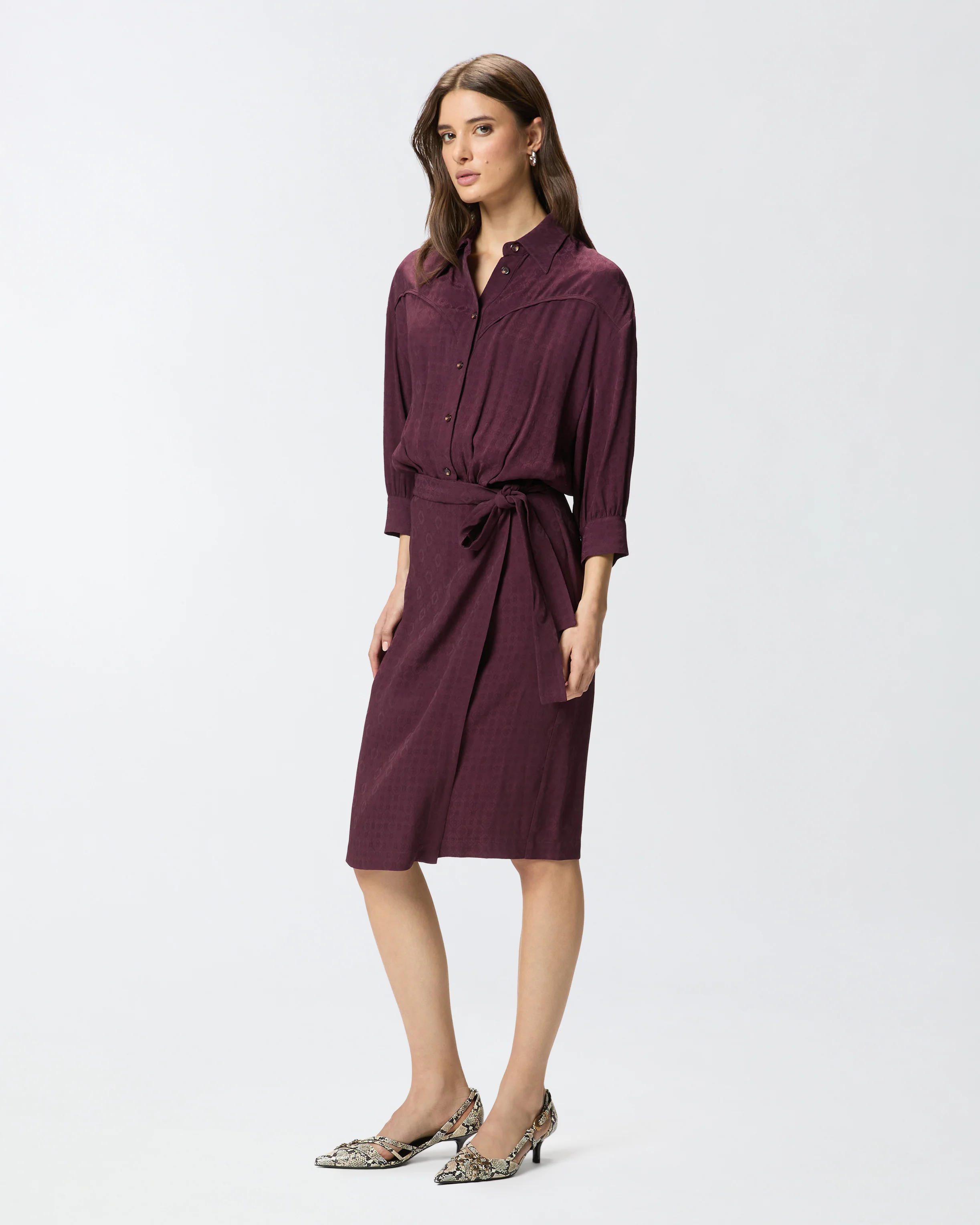Abito midi con parte superiore a camicia e cintura - Image 2