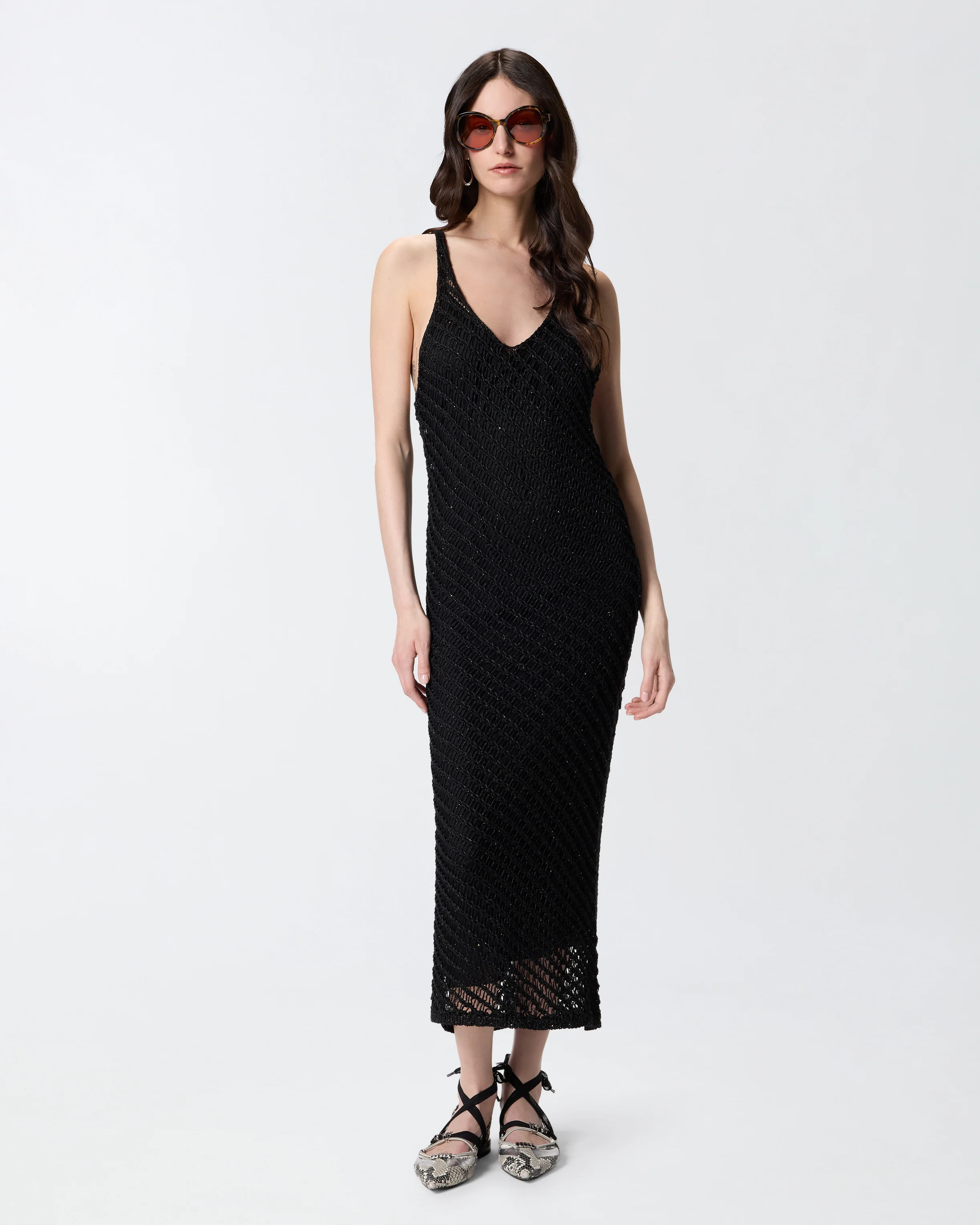 Abito midi effetto crochet con paillettes