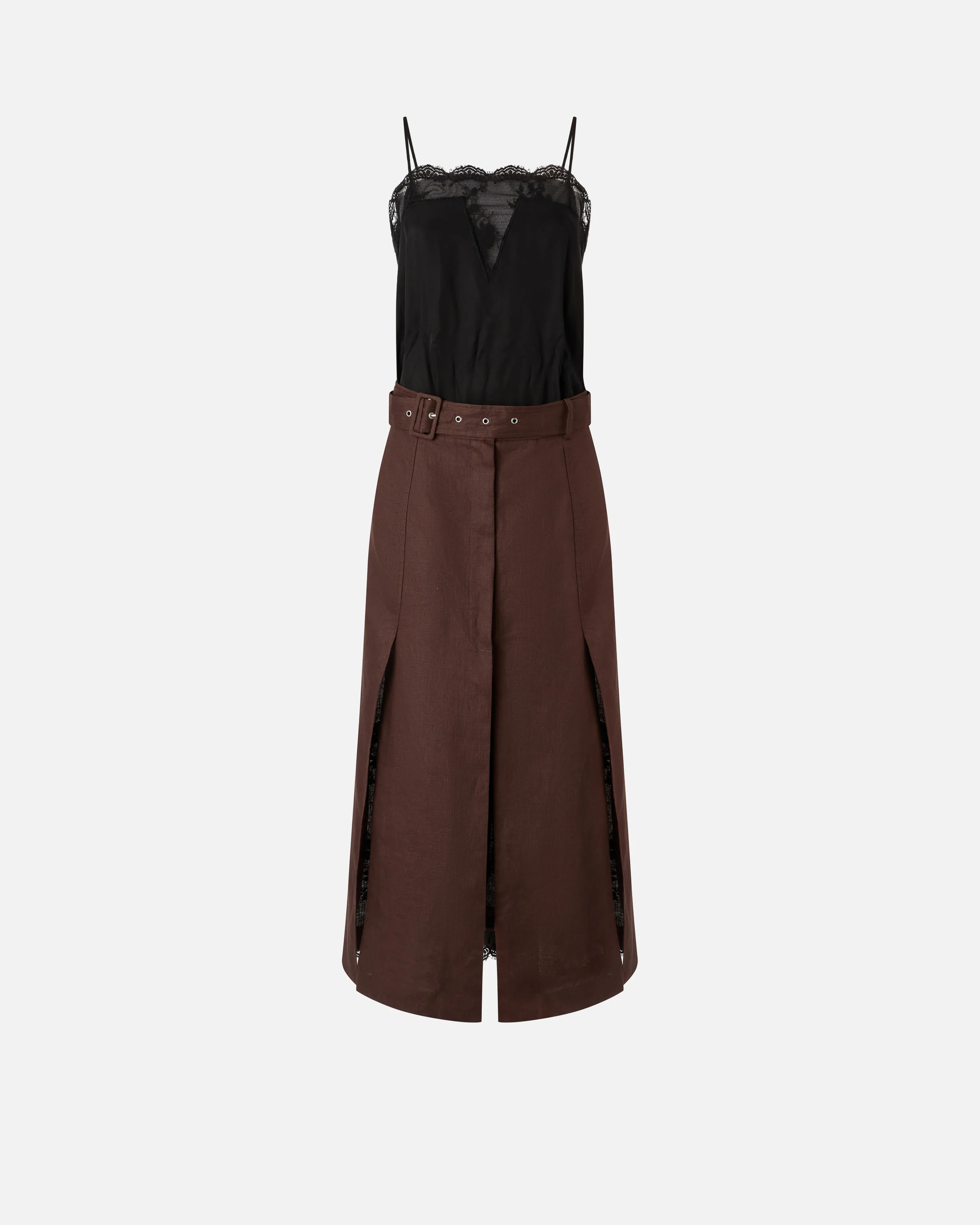 Abito midi in lino con top in pizzo - Image 5