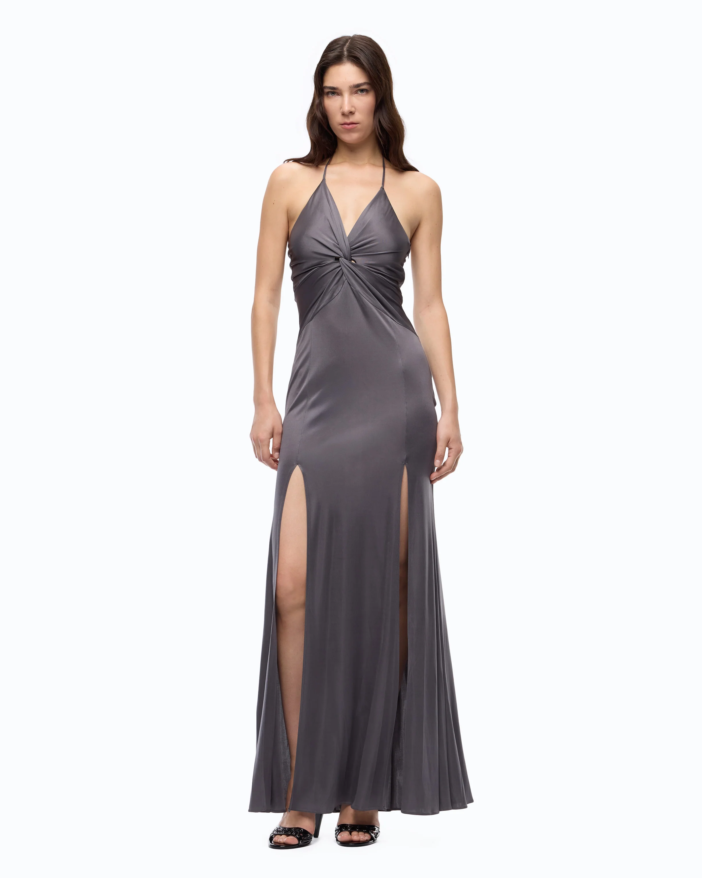 Abito slipdress lungo con nodo frontale