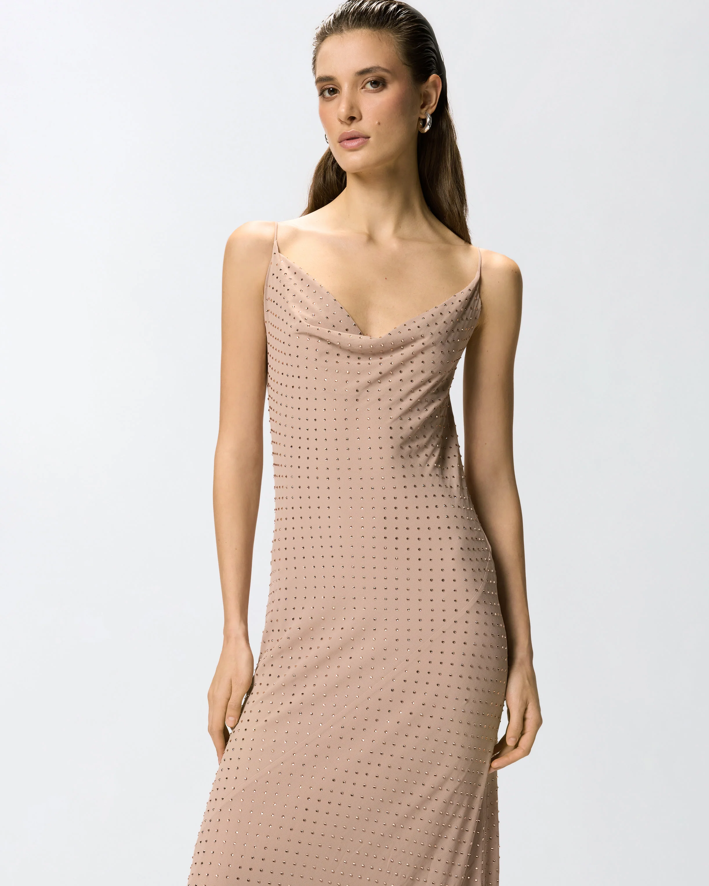 Abito slipdress lungo con strass - Image 4