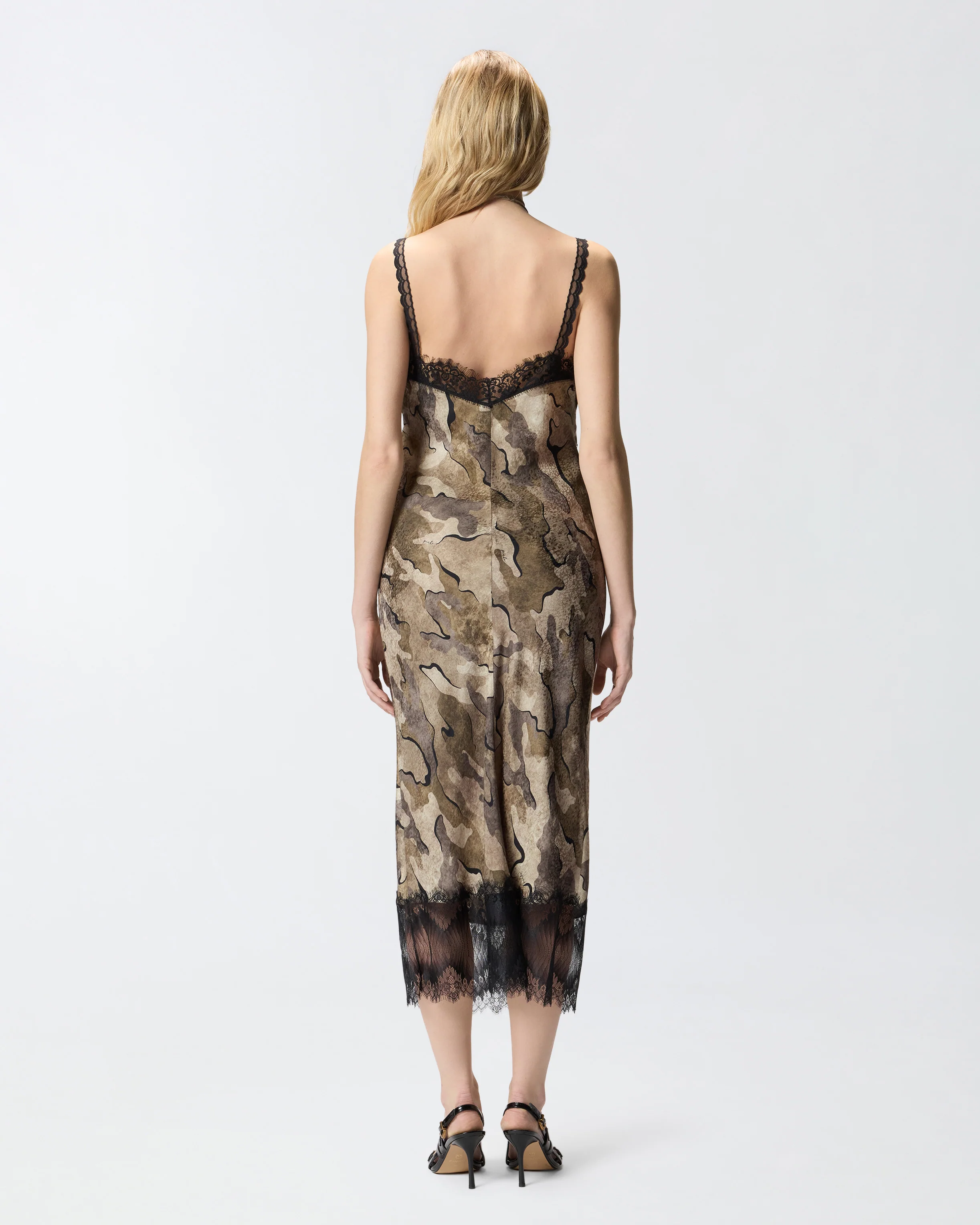 Abito slipdress midi camouflage con pizzo - Image 3