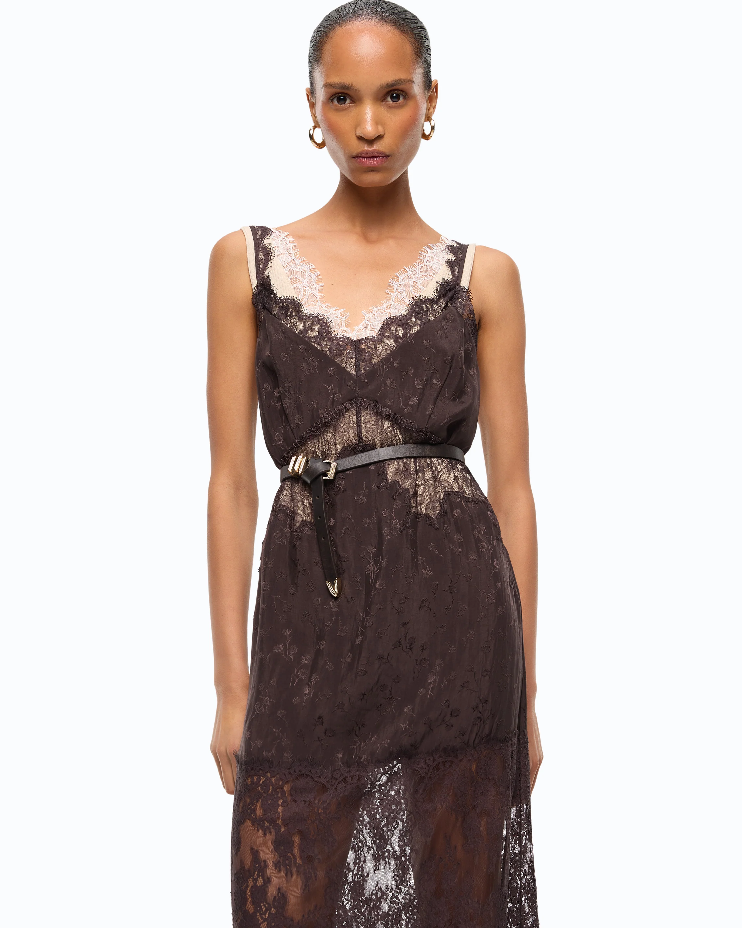 Abito slipdress midi con bande in pizzo - Image 2