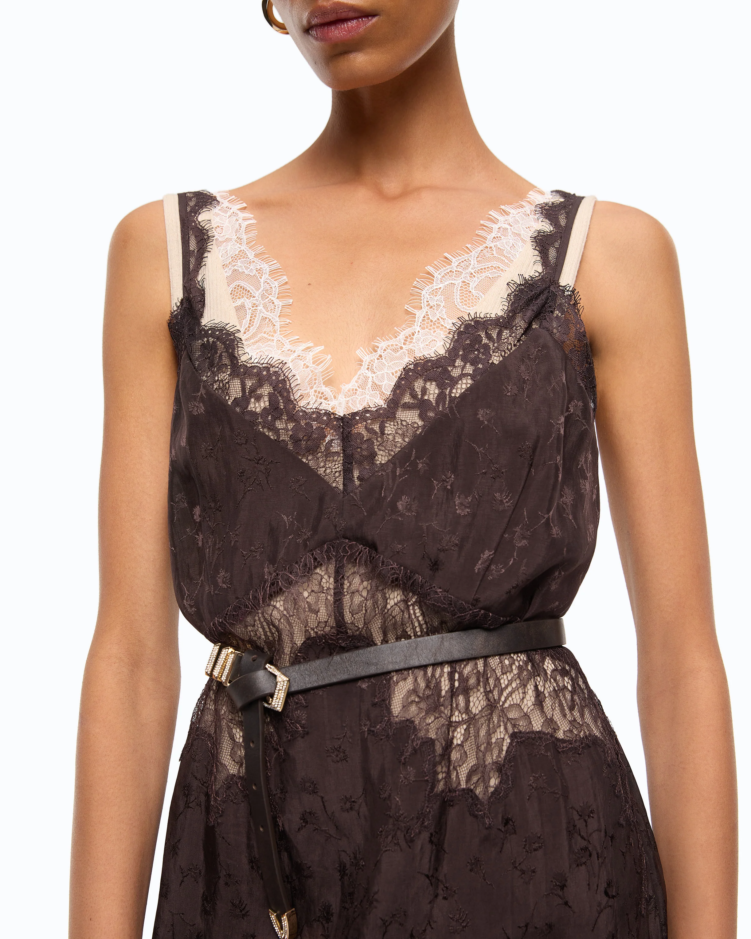 Abito slipdress midi con bande in pizzo - Image 3