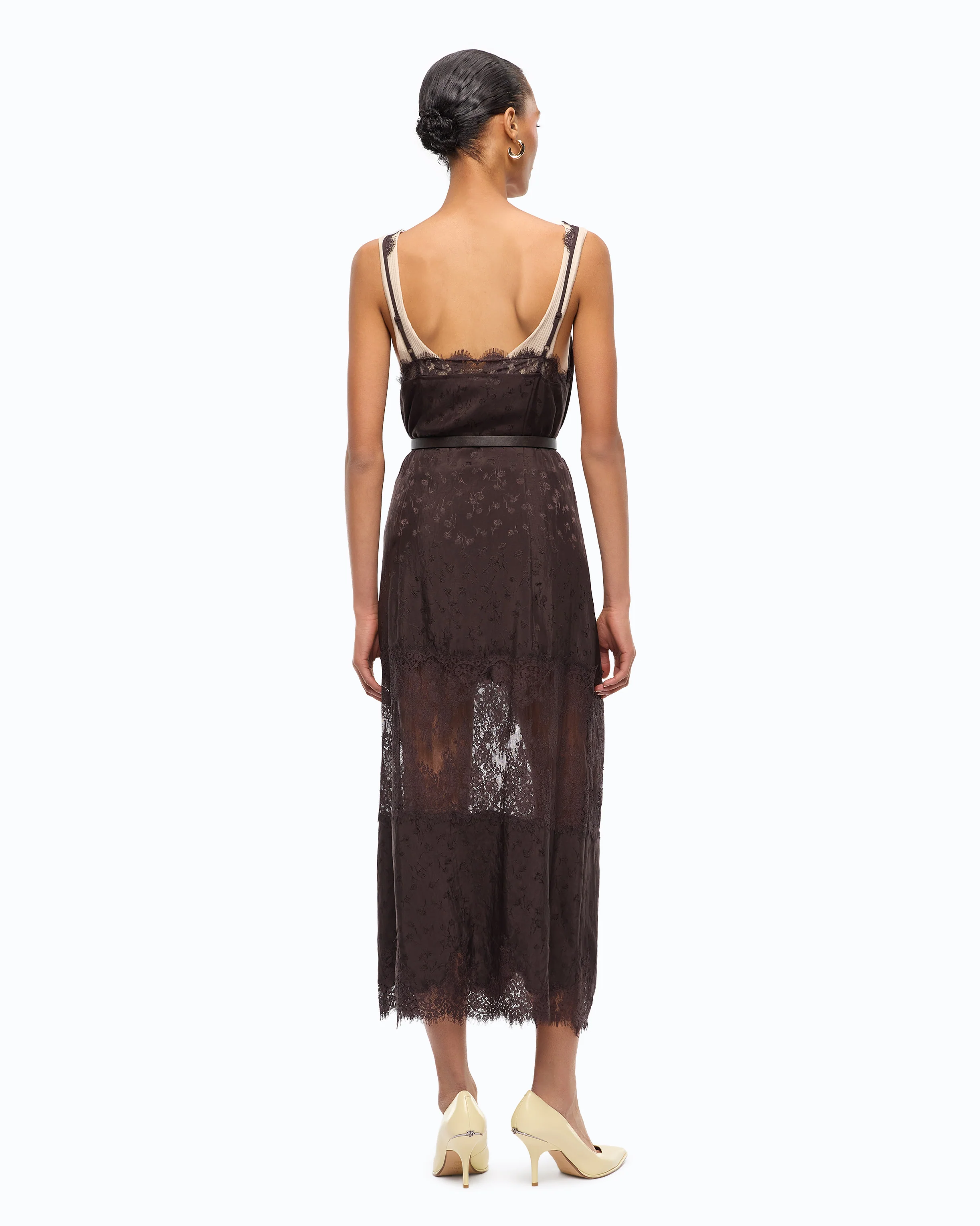 Abito slipdress midi con bande in pizzo - Image 4
