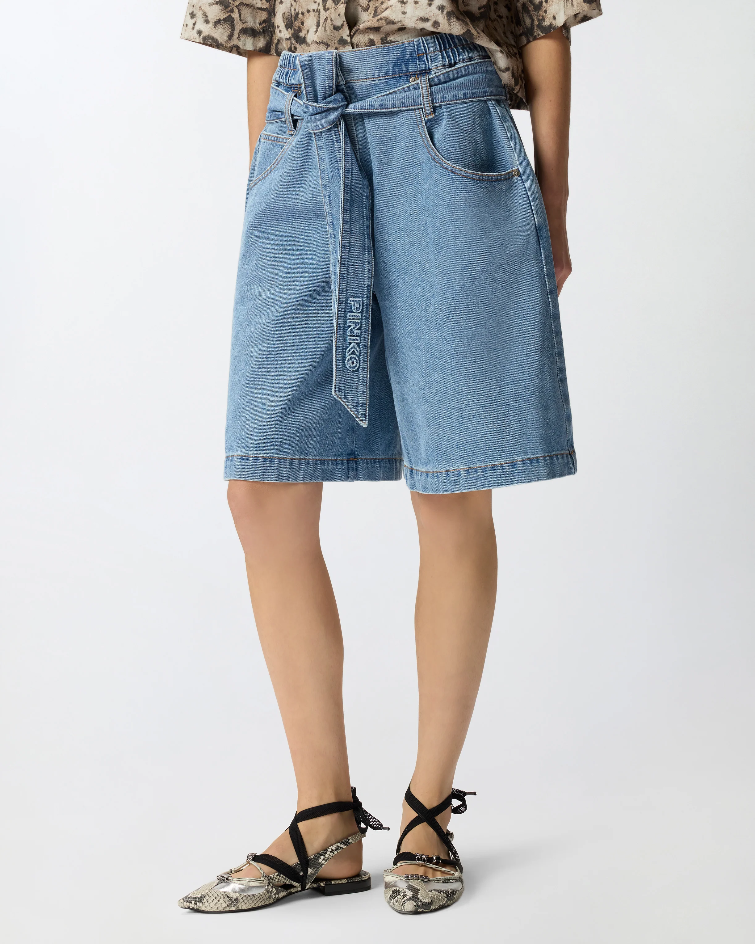Bermuda wide leg in denim con cintura - Image 2