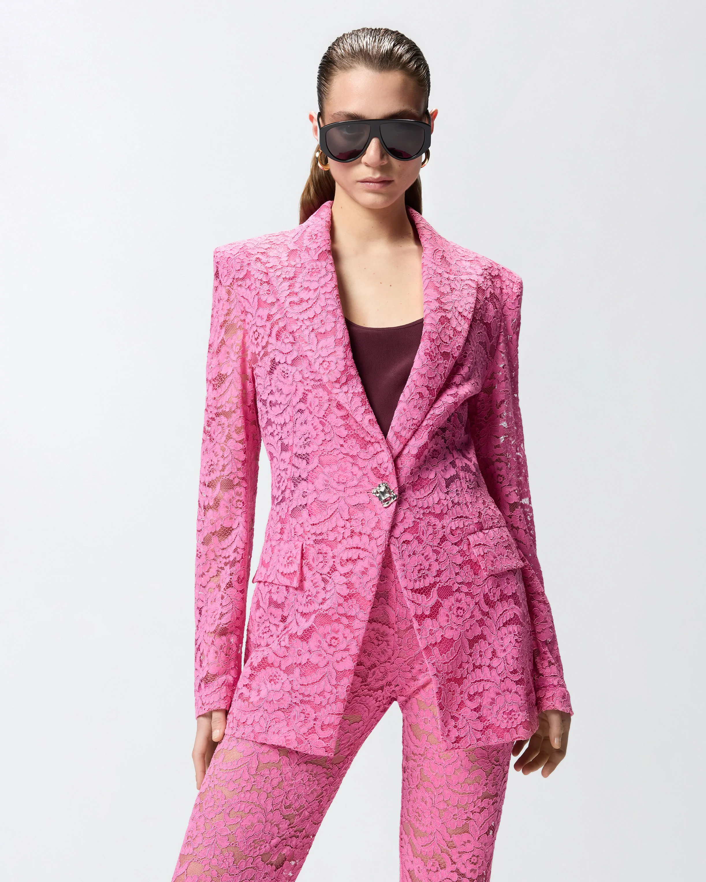 Blazer in pizzo con bottoni gioiello