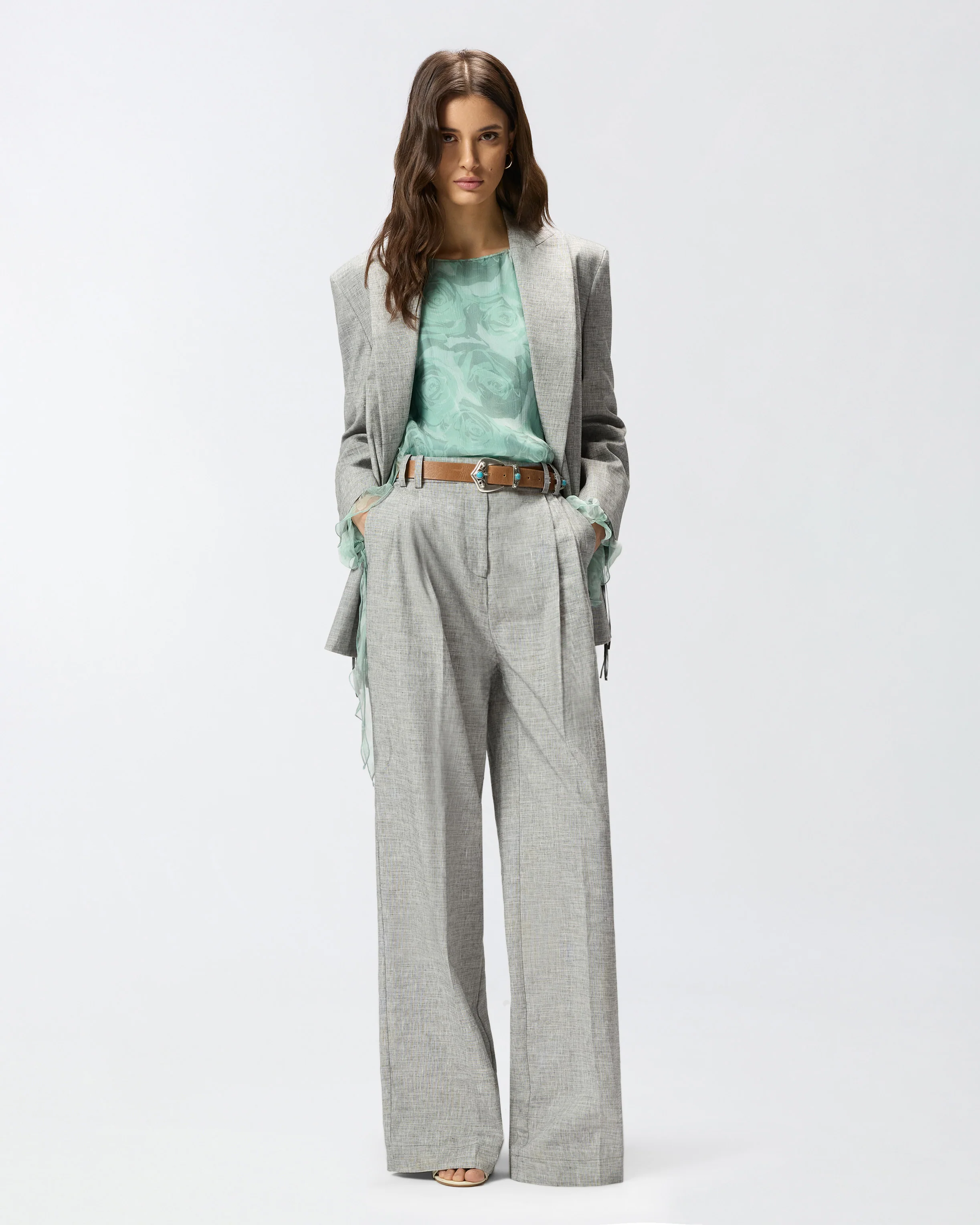 Blusa in seta con stampa rose e spalle scoperte - Image 2