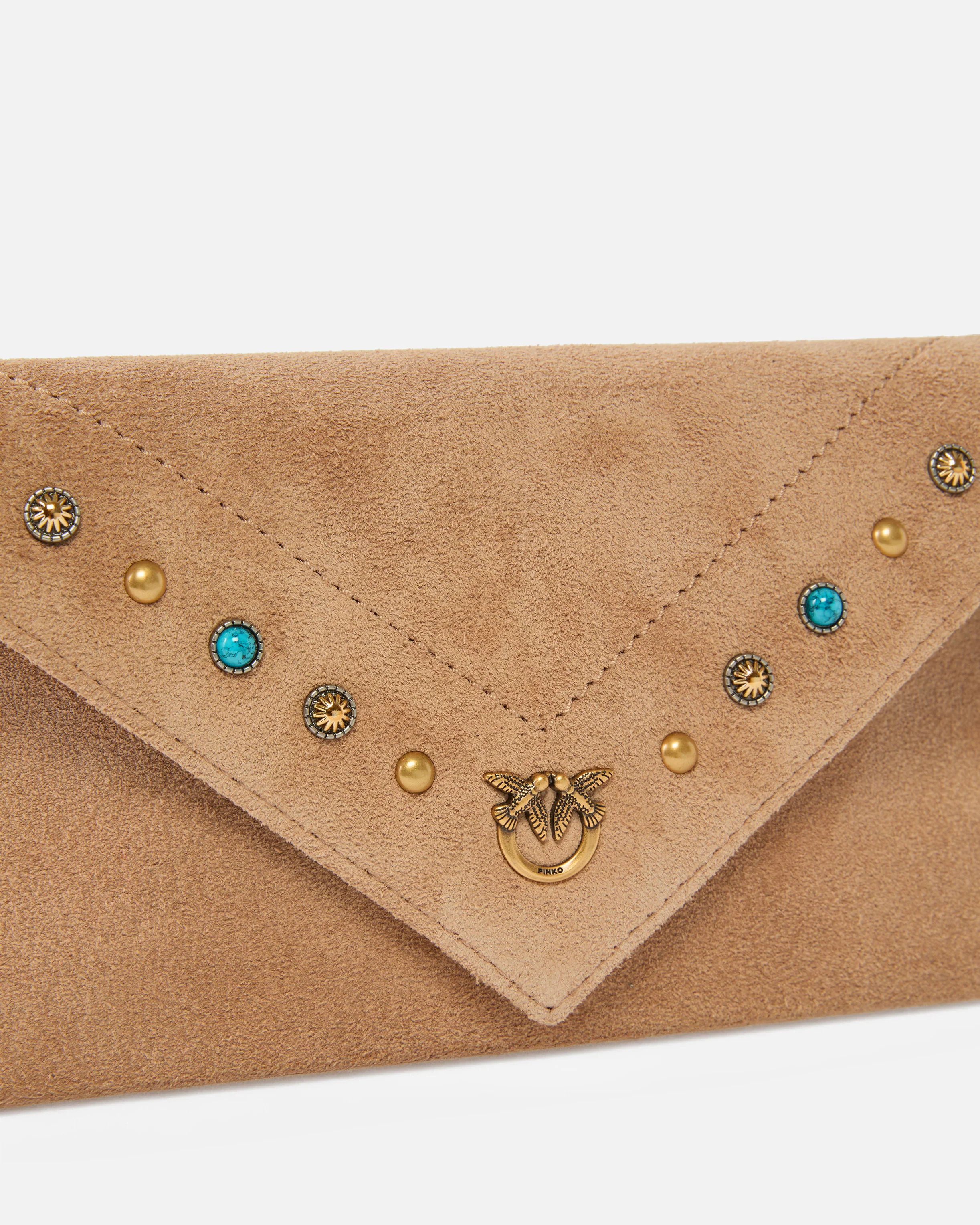 Borsa a bustina piccola in suede con borchie e tracolla - Image 3