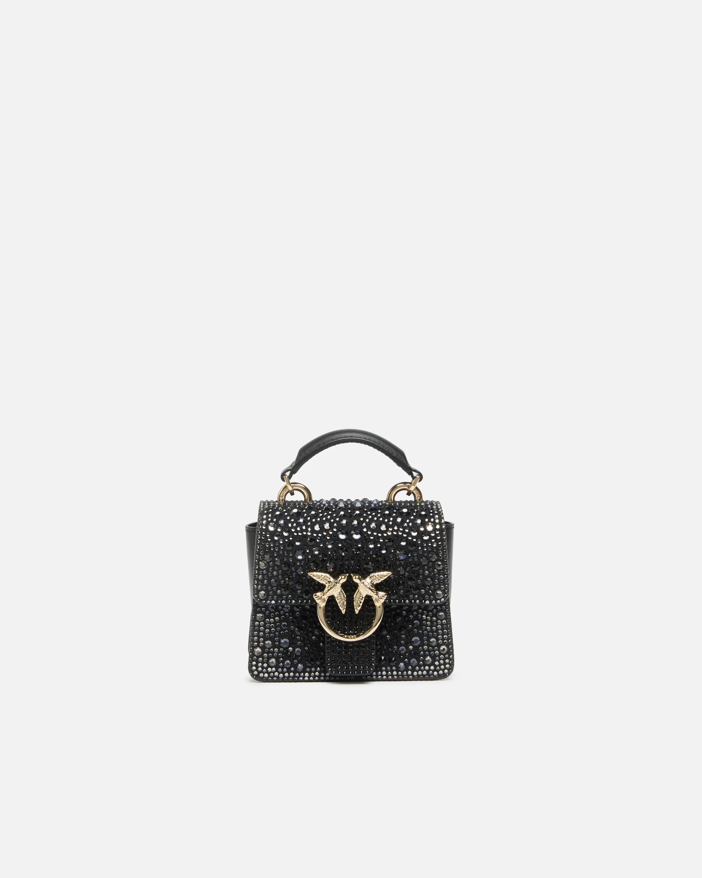 Borsa a mano Micro Love Bag Top Handle Light in microfibra full strass PINKO Galleria