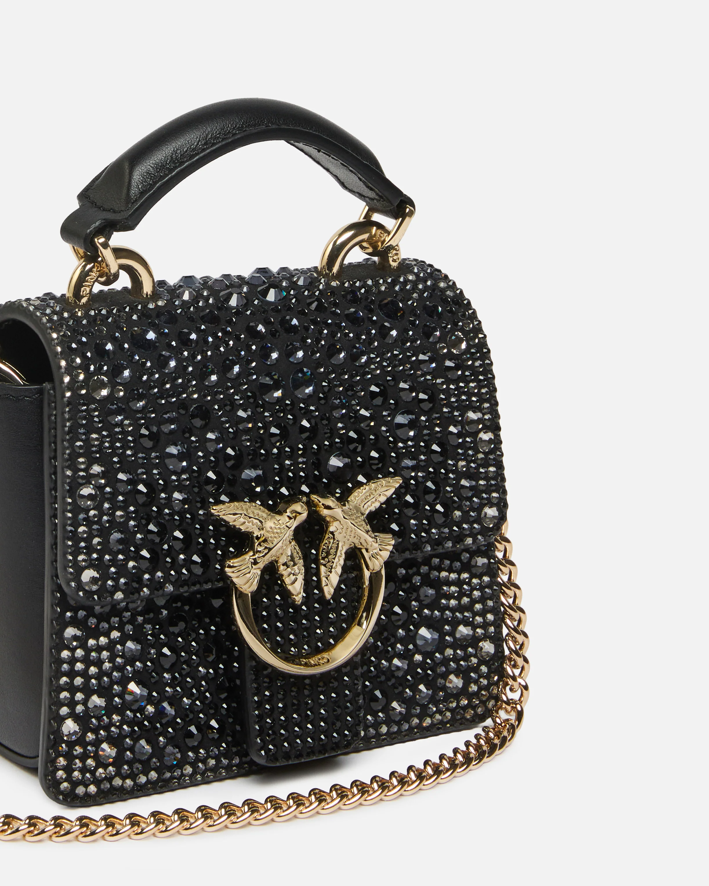 Borsa a mano Micro Love Bag Top Handle Light in microfibra full strass PINKO Galleria - Image 3