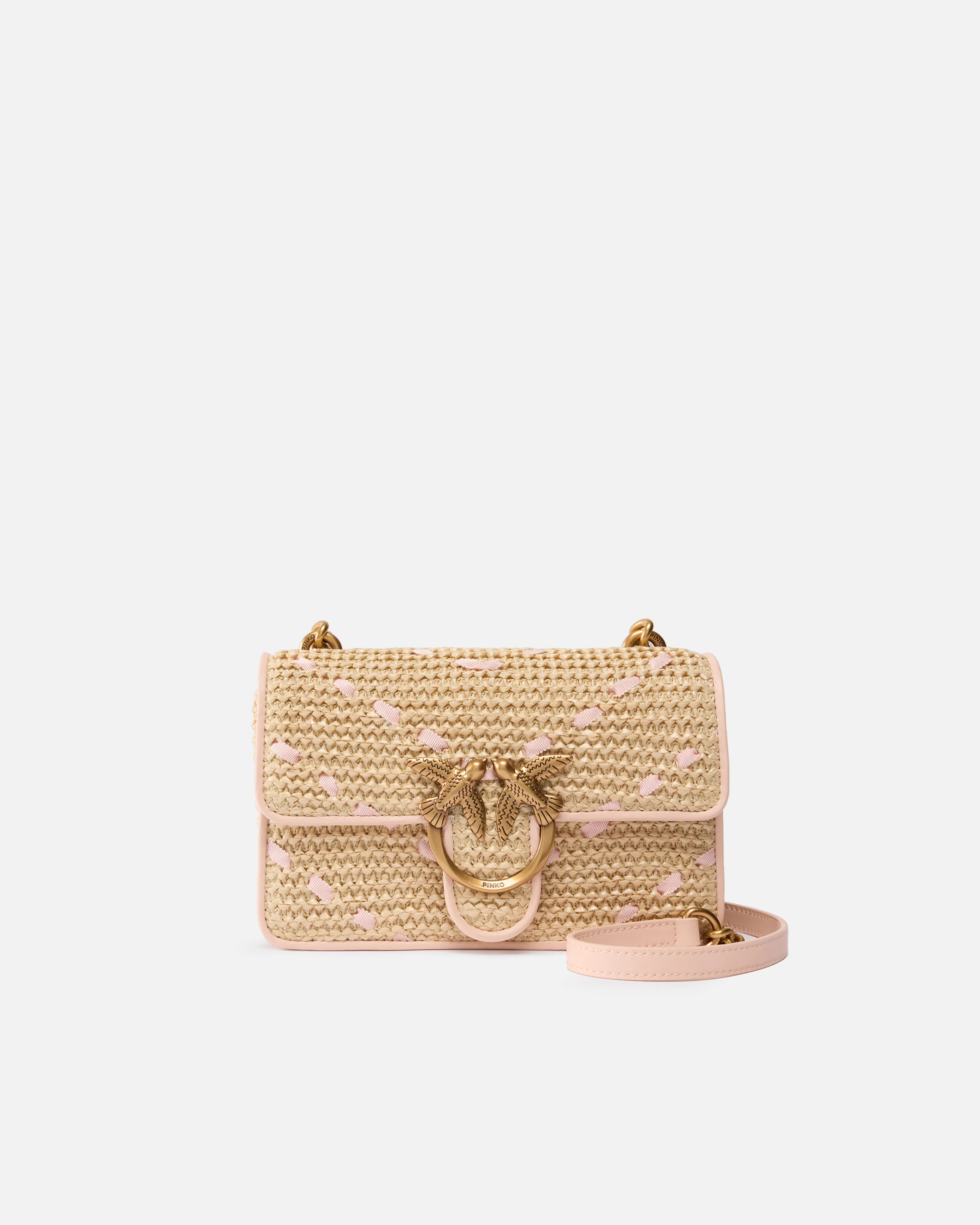 Borsa a mano piccola Mini Love Bag One Light in rafia chevron e pelle