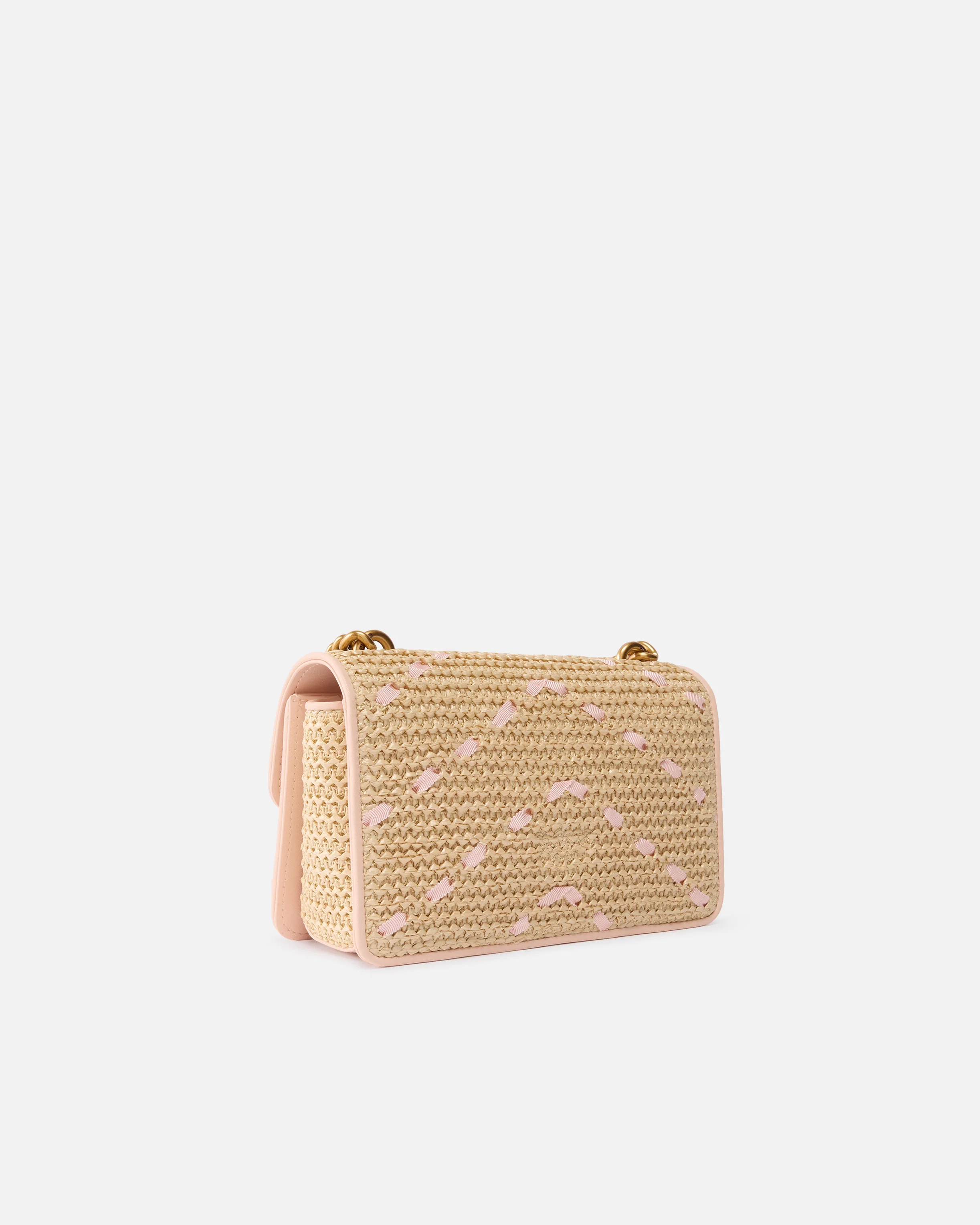 Borsa a mano piccola Mini Love Bag One Light in rafia chevron e pelle - Image 2