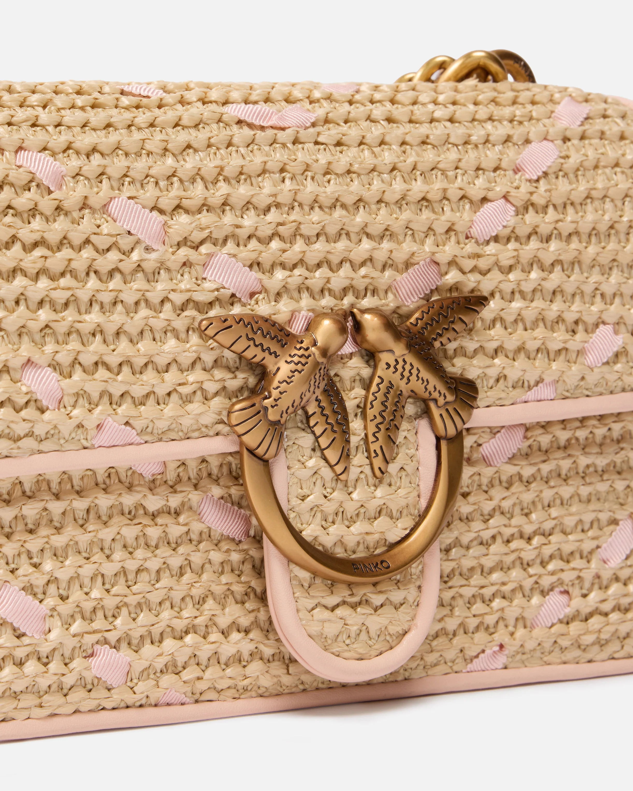 Borsa a mano piccola Mini Love Bag One Light in rafia chevron e pelle - Image 3