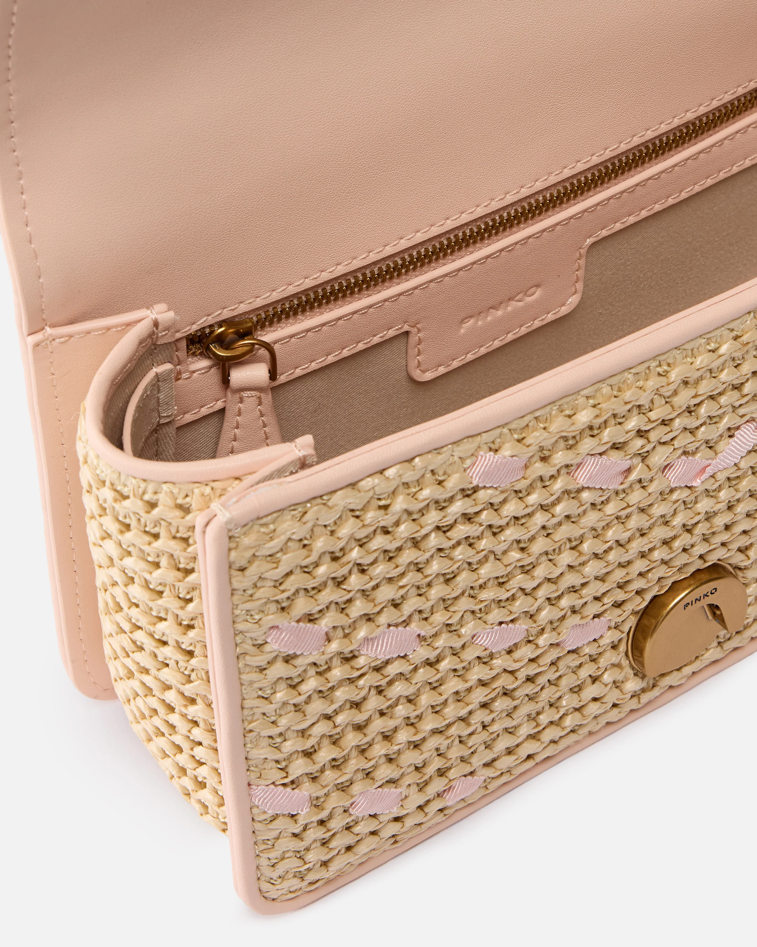 Borsa a mano piccola Mini Love Bag One Light in rafia chevron e pelle - Image 4