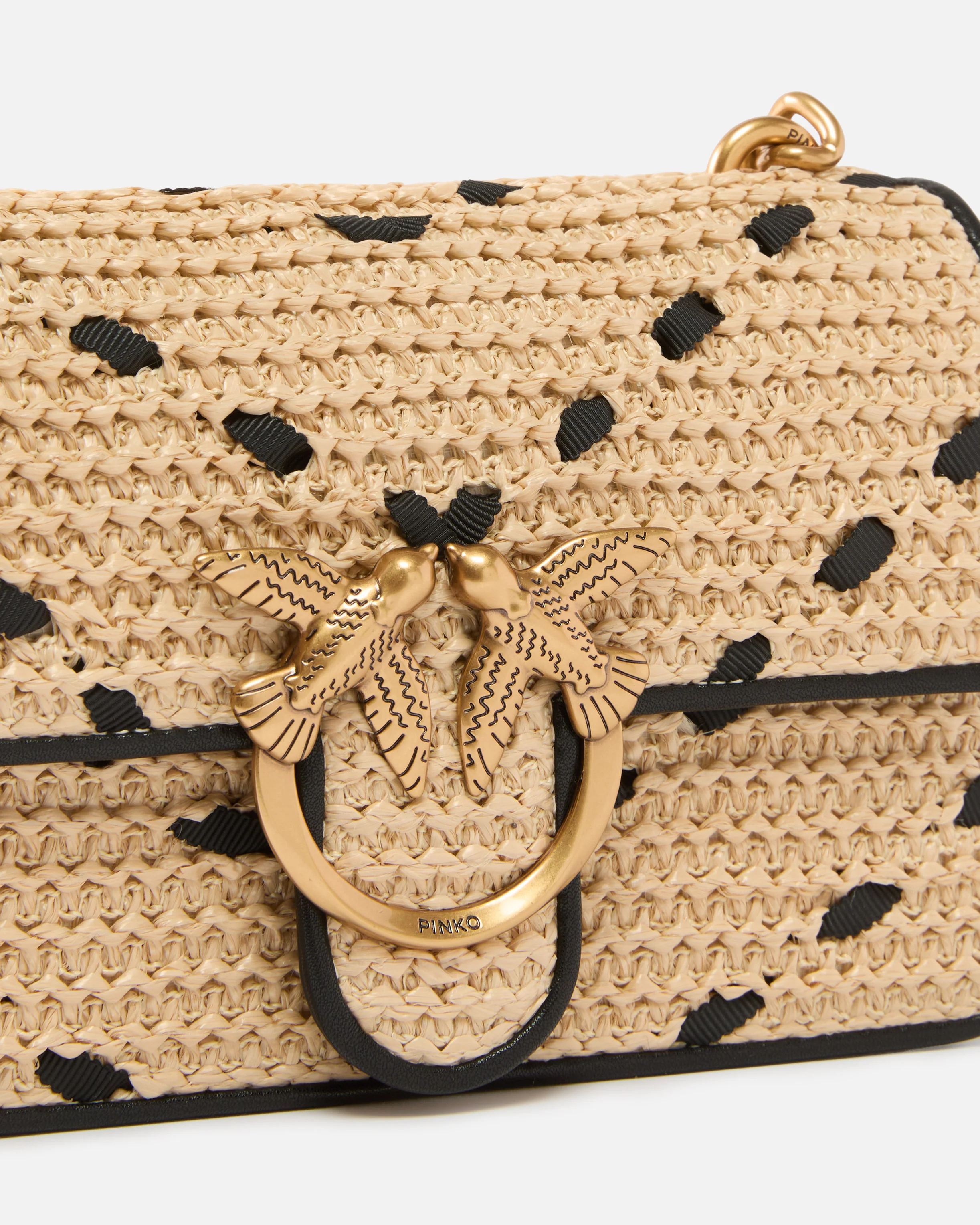Borsa a mano piccola Mini Love Bag One Light in rafia chevron e pelle - Image 3