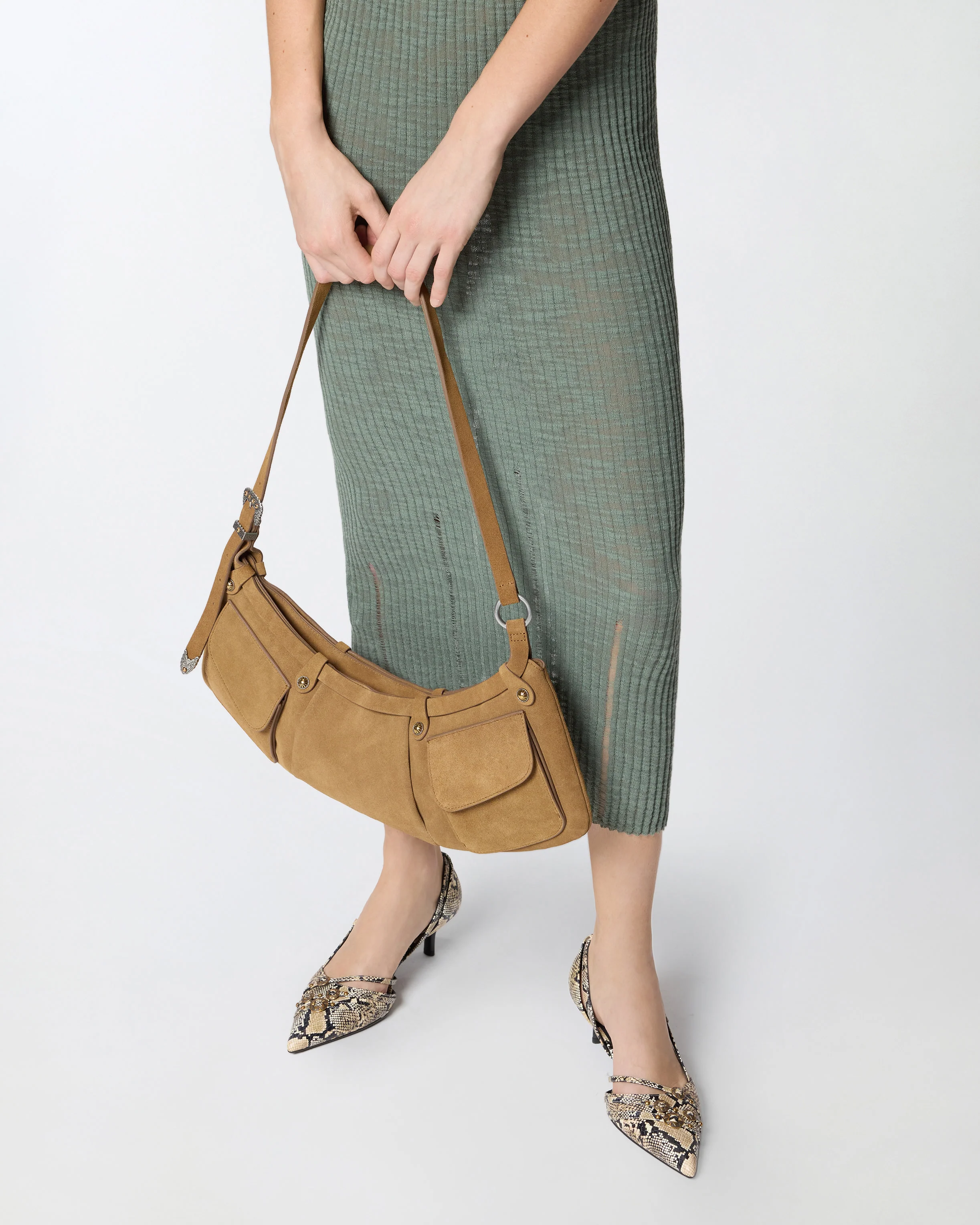Borsa a spalla grande Pocket Body Bag in suede con tasche - Image 6