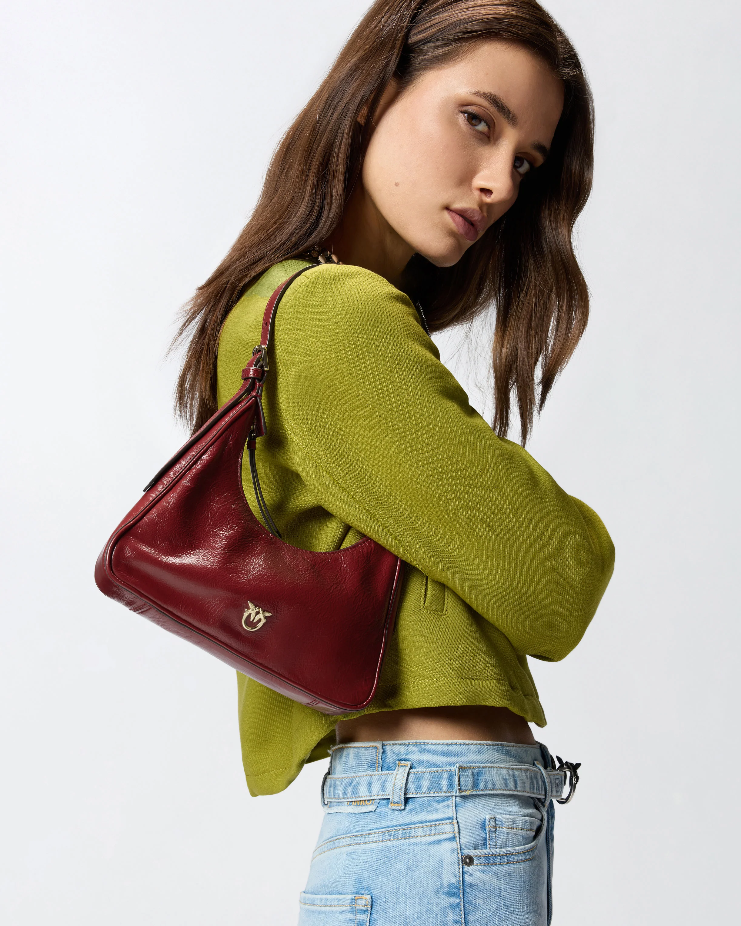 Borsa a spalla hobo piccola Miss PINKO Mini in pelle shiny - Image 5