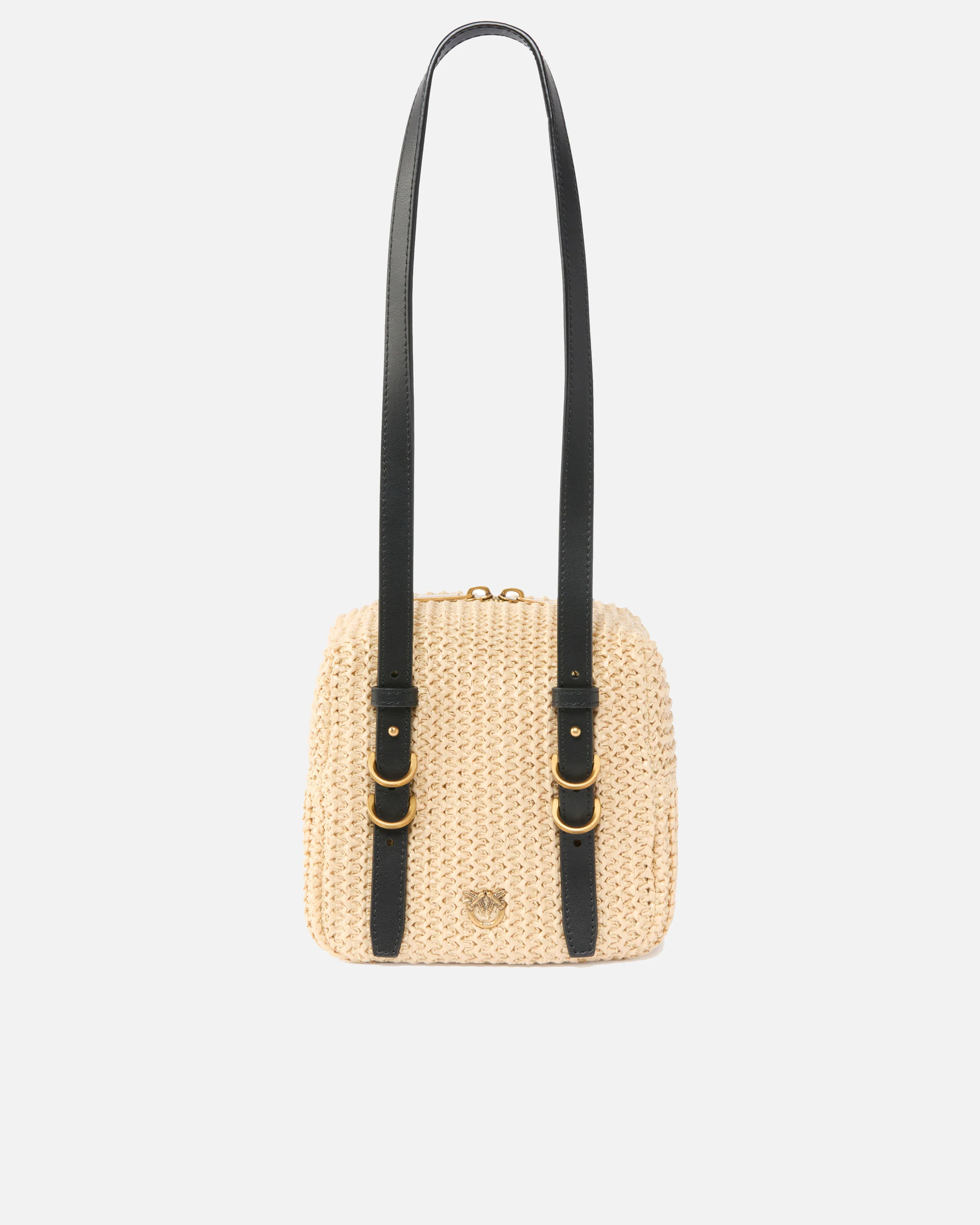 Borsa a spalla in rafia e pelle