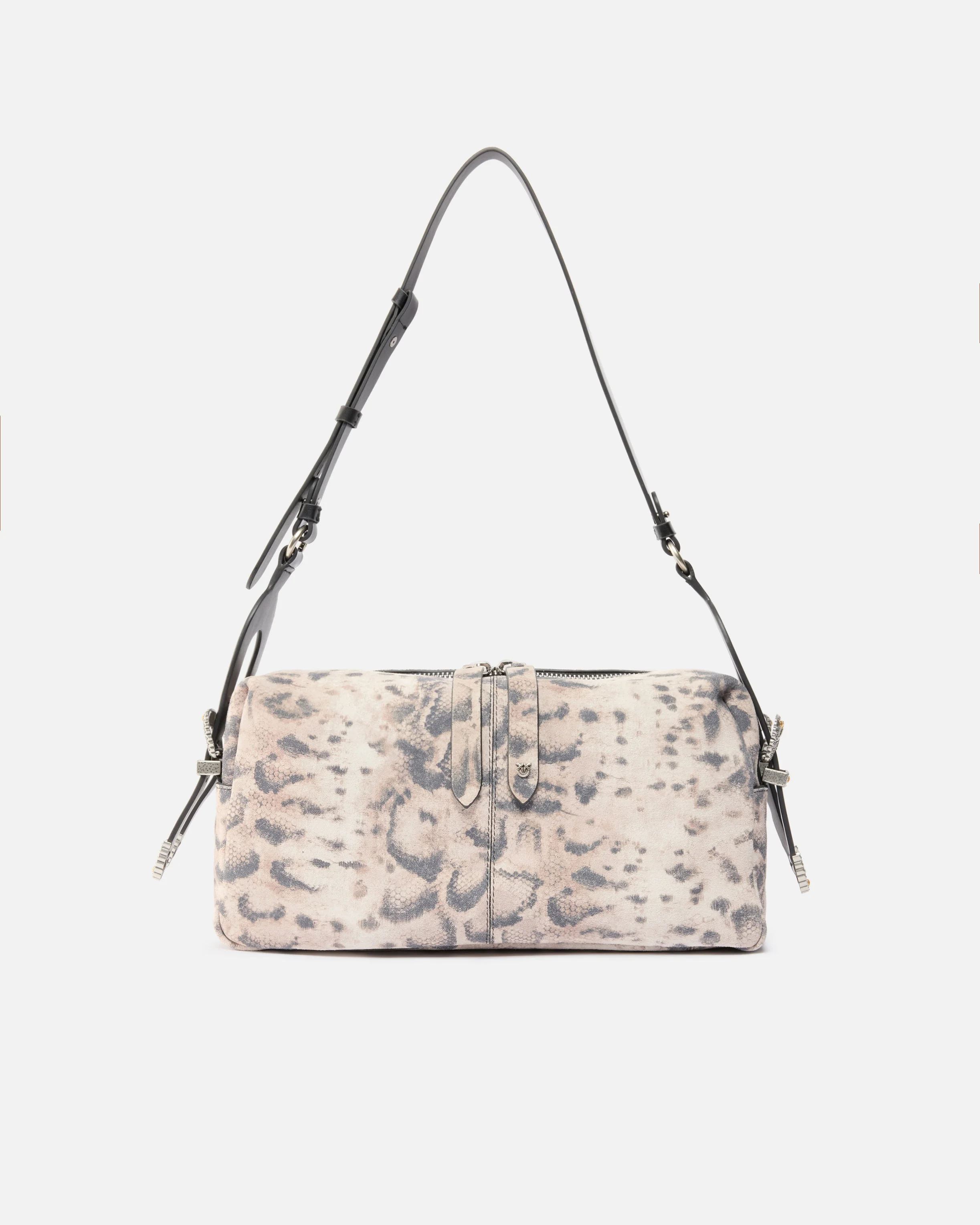 Borsa a spalla media Keeper Bag in suede con stampa pitone
