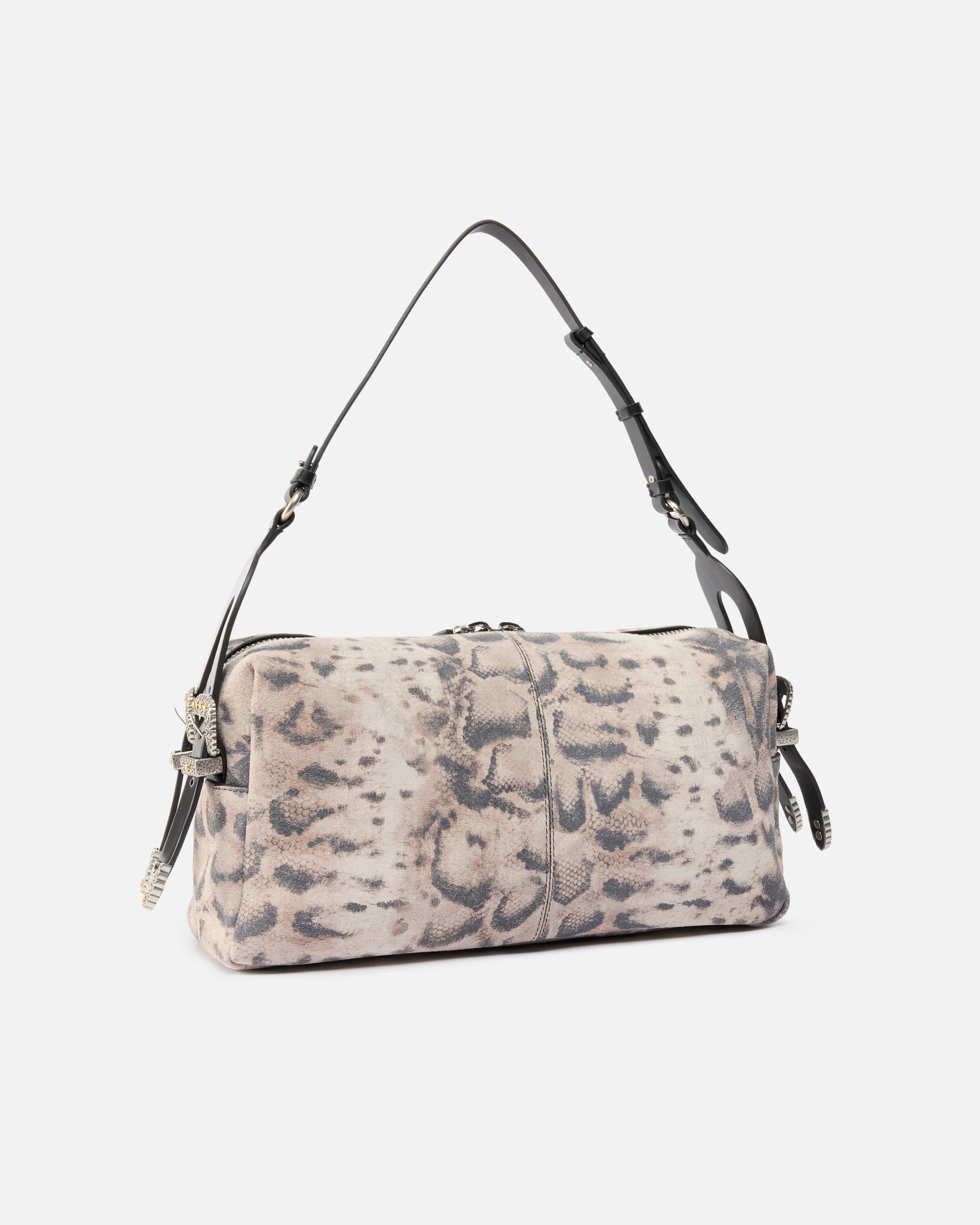 Borsa a spalla media Keeper Bag in suede con stampa pitone - Image 2
