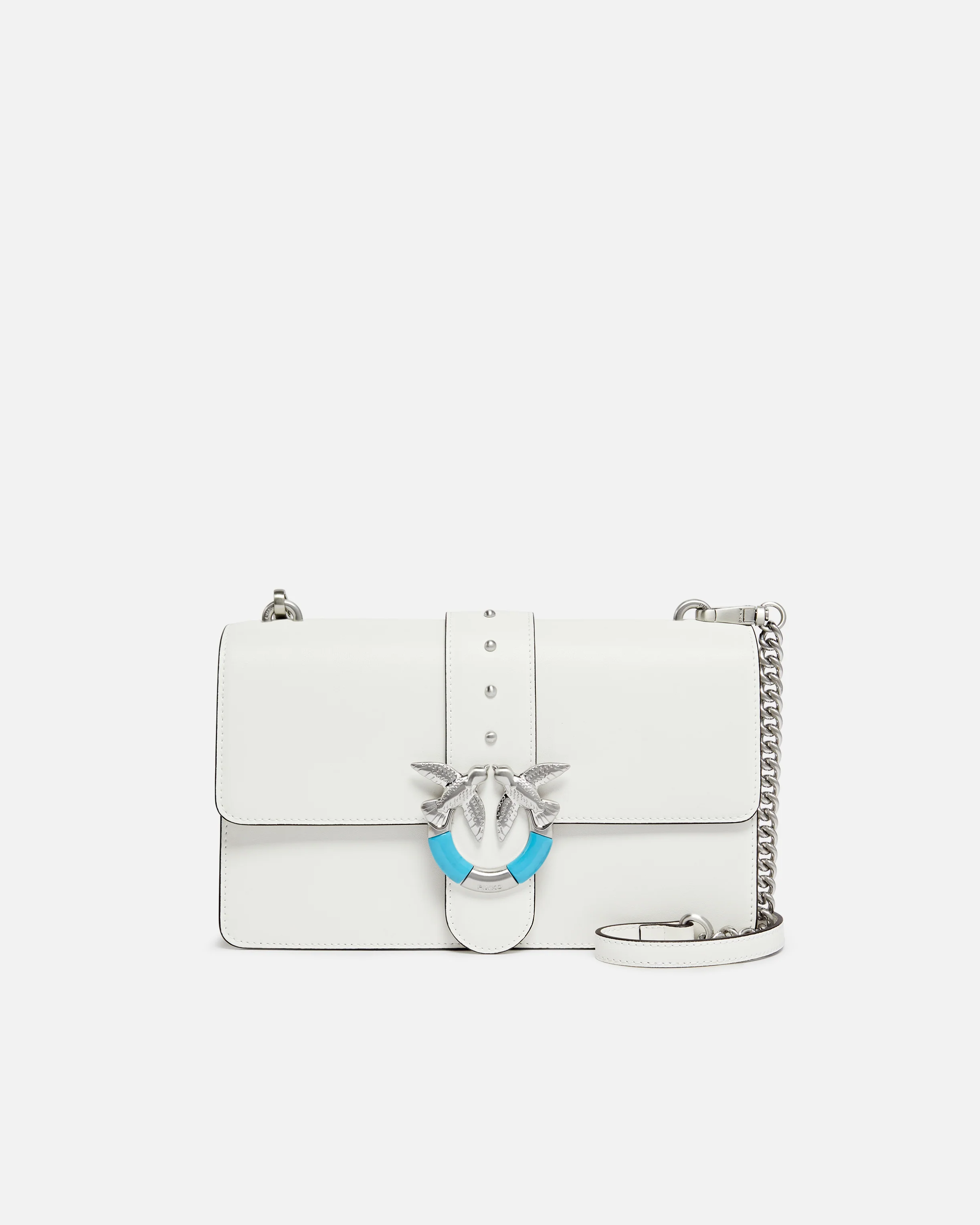 Borsa a spalla media Love Bag One in pelle con fibbia turchese
