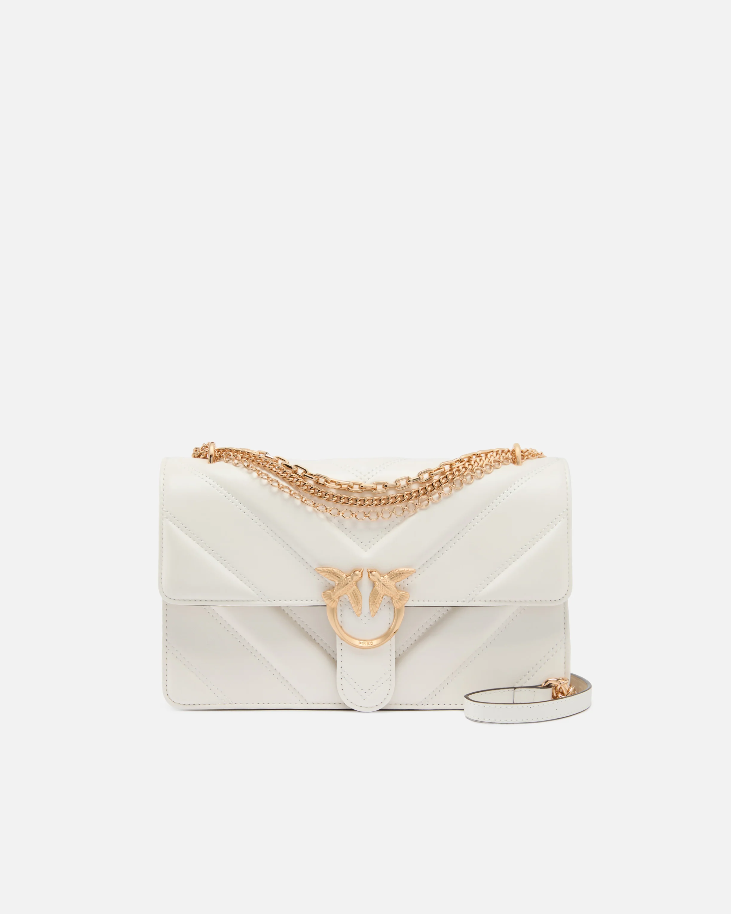 Borsa a spalla media Love Bag One in pelle e nappa chevron con tripla catena