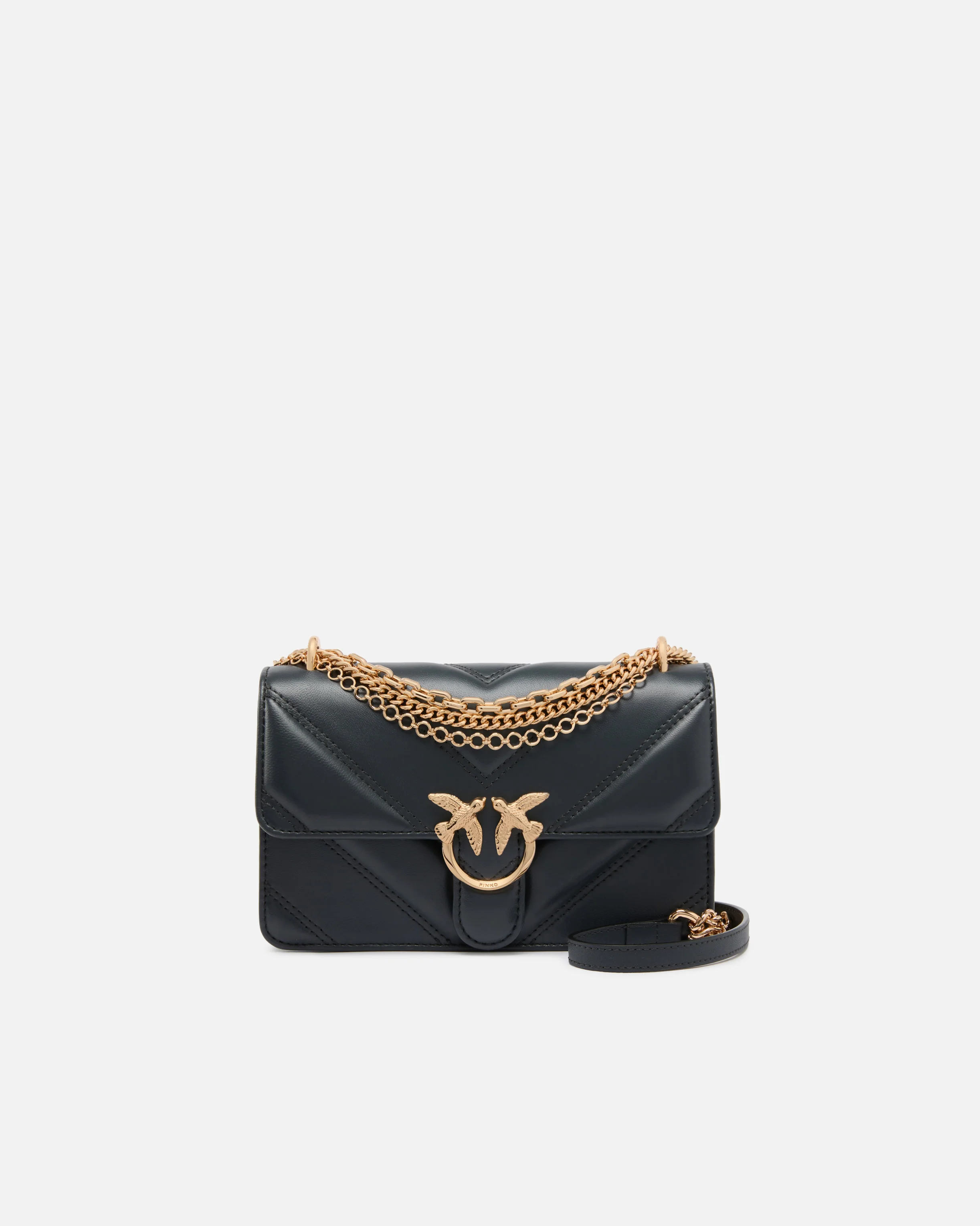Borsa a spalla Mini Love Bag One in pelle e nappa chevron con tripla catena