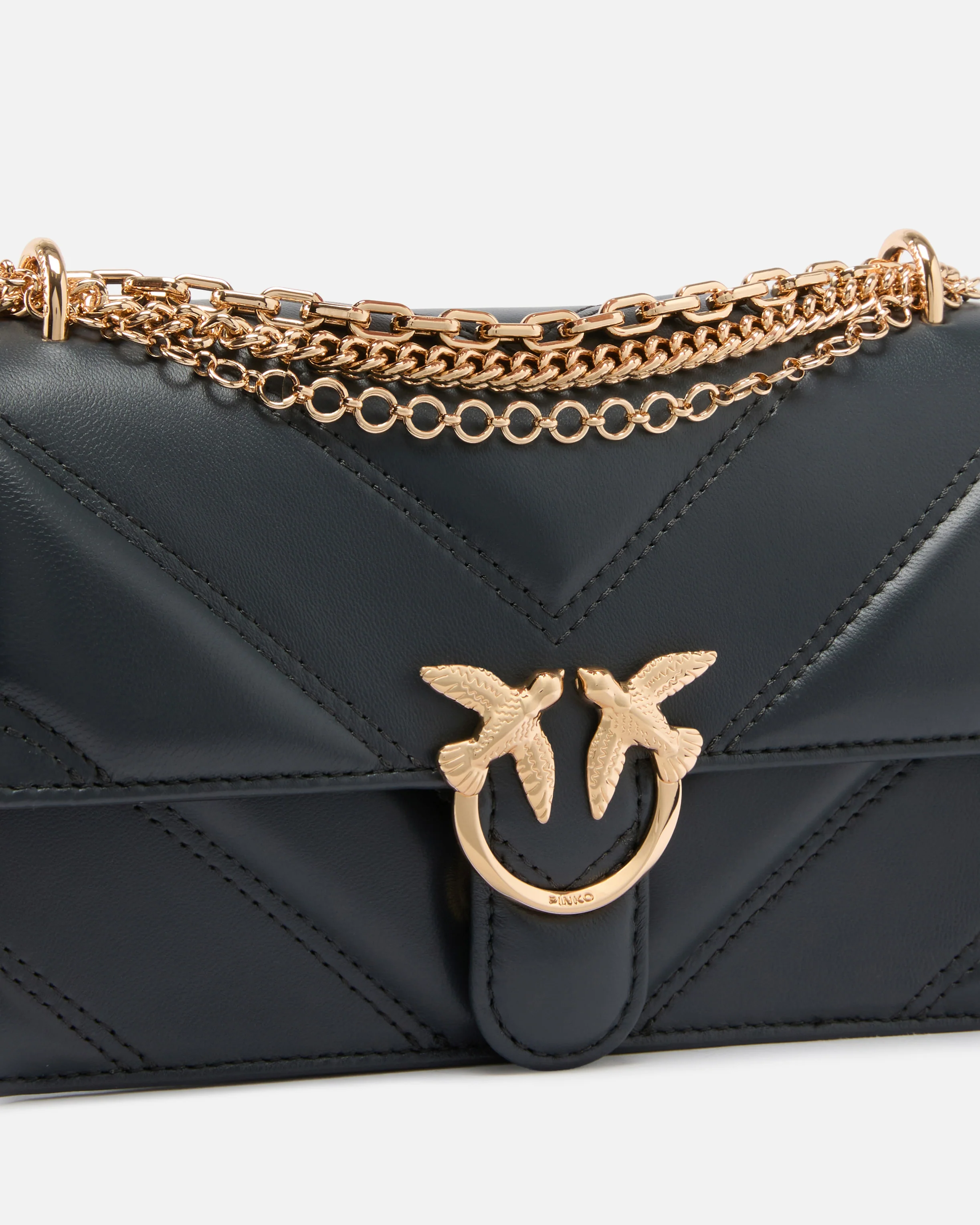 Borsa a spalla Mini Love Bag One in pelle e nappa chevron con tripla catena - Image 3