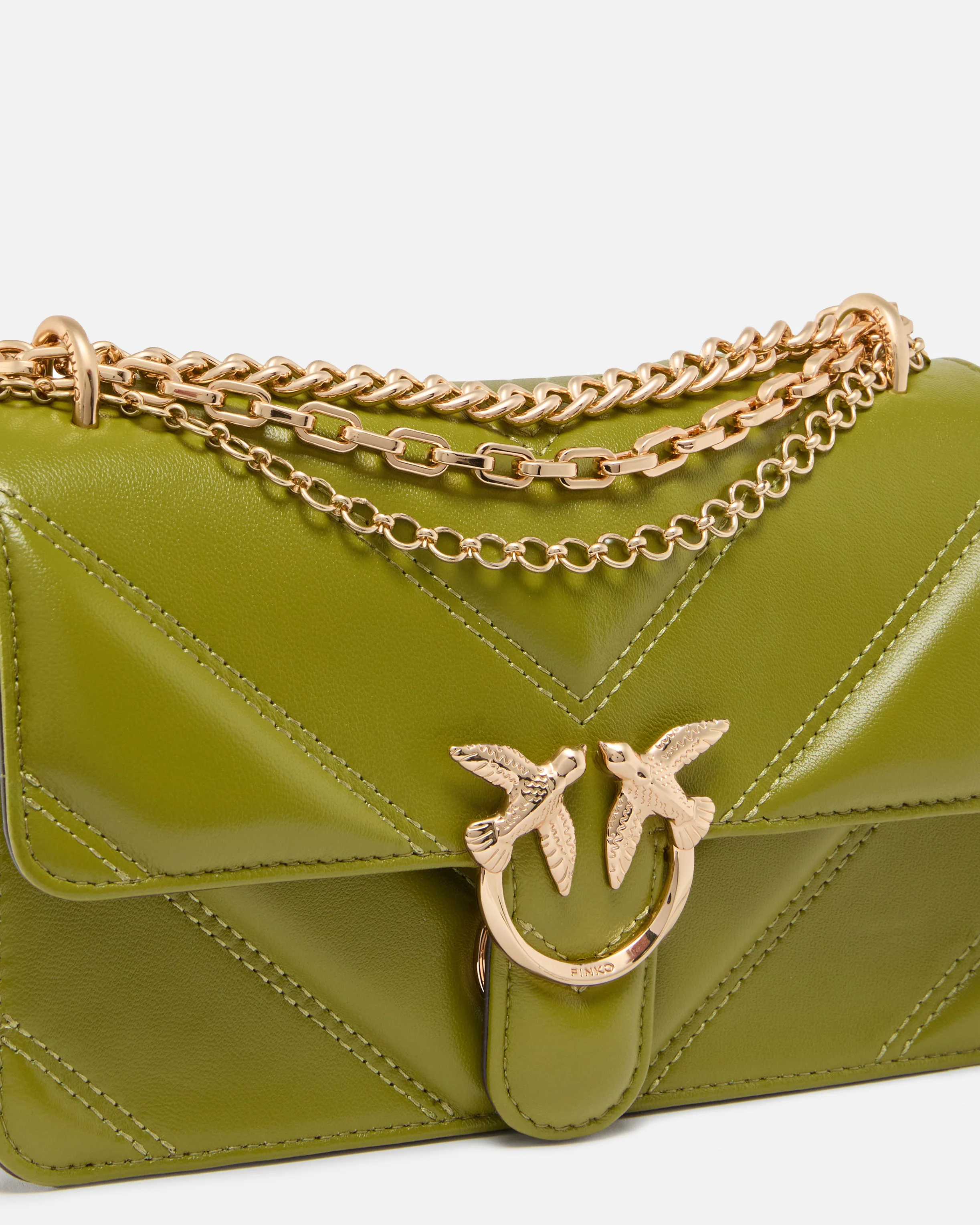 Borsa a spalla Mini Love Bag One in pelle e nappa chevron con tripla catena - Image 3