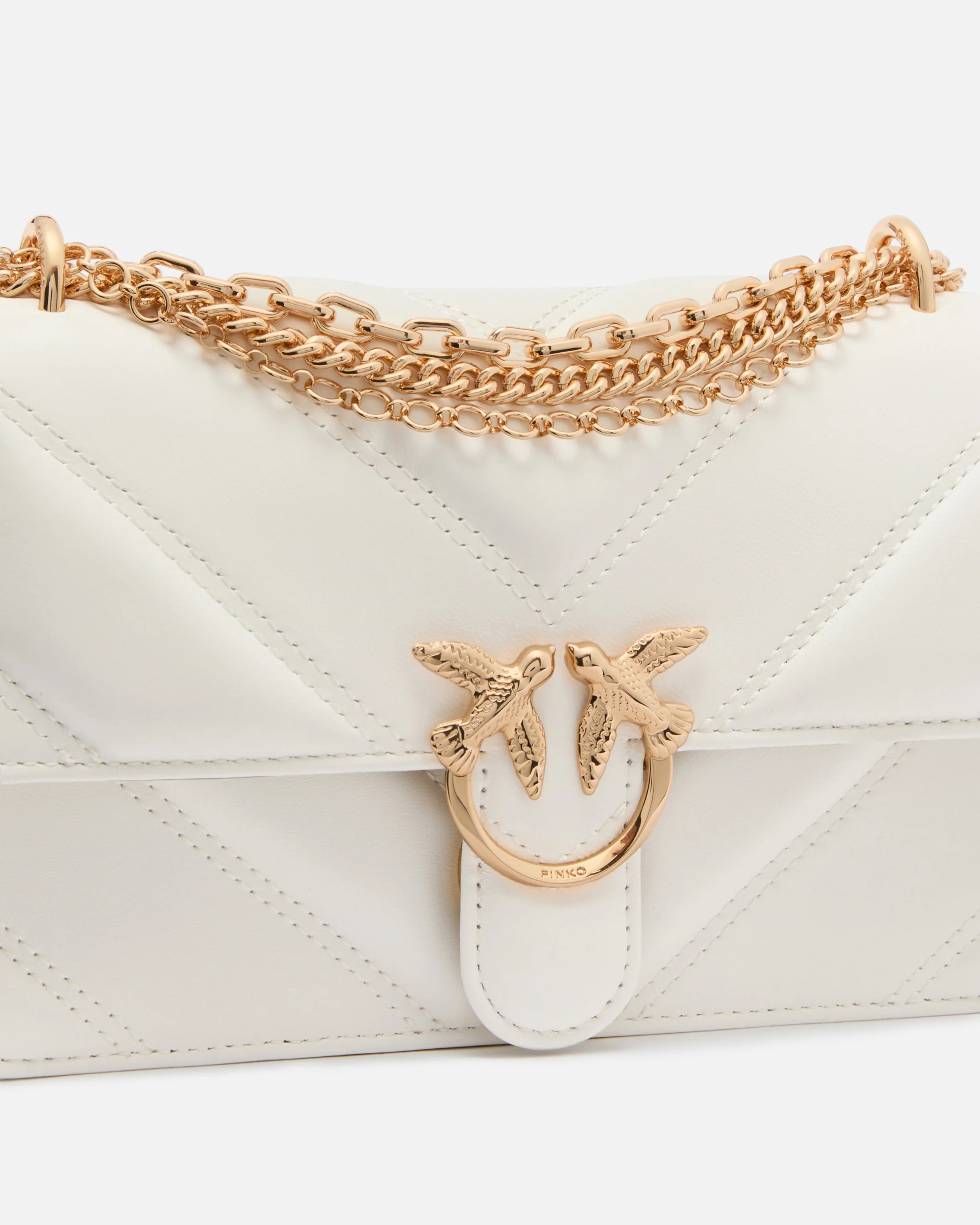 Borsa a spalla Mini Love Bag One in pelle e nappa chevron con tripla catena - Image 3