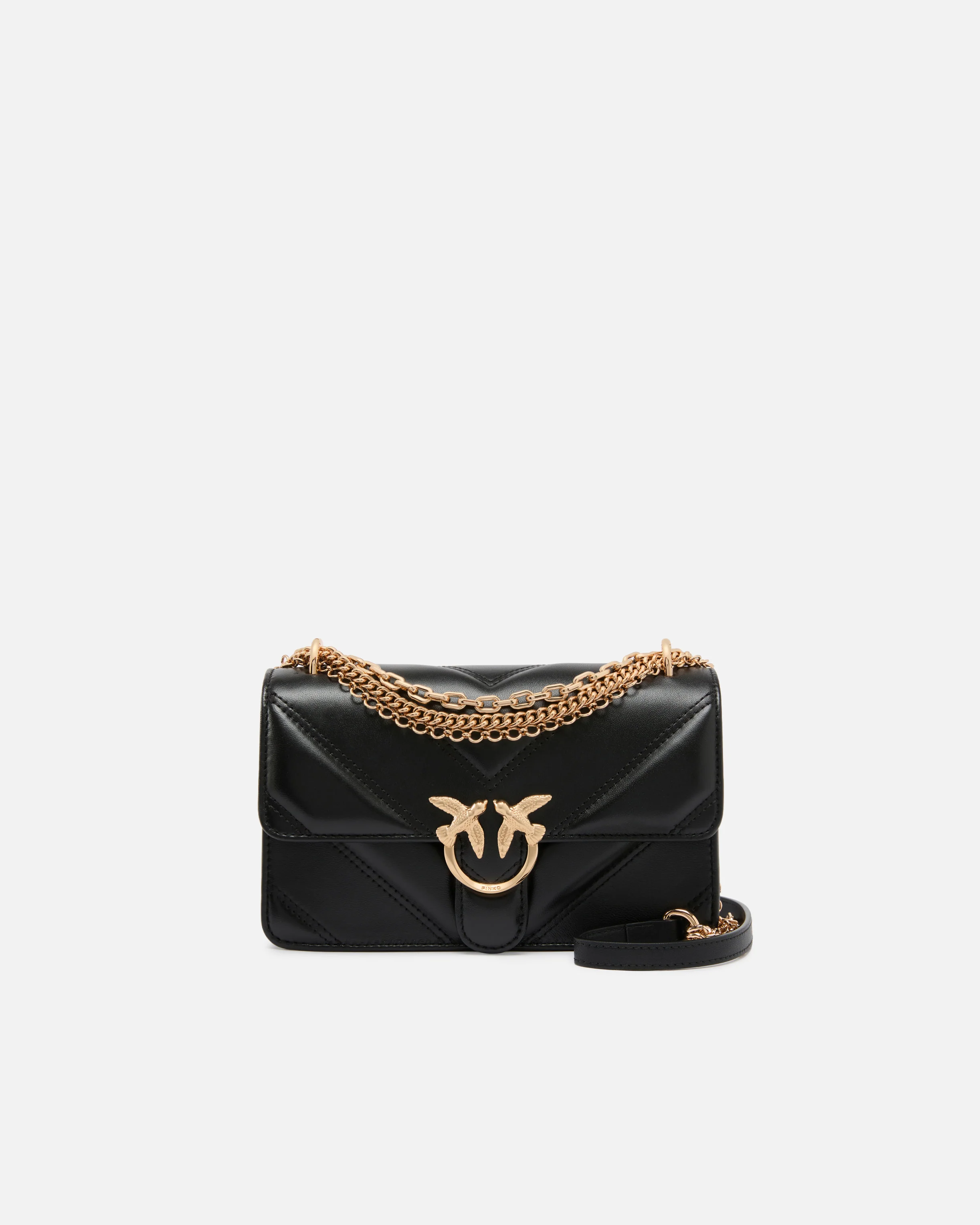 Borsa a spalla Mini Love Bag One in pelle e nappa chevron con tripla catena