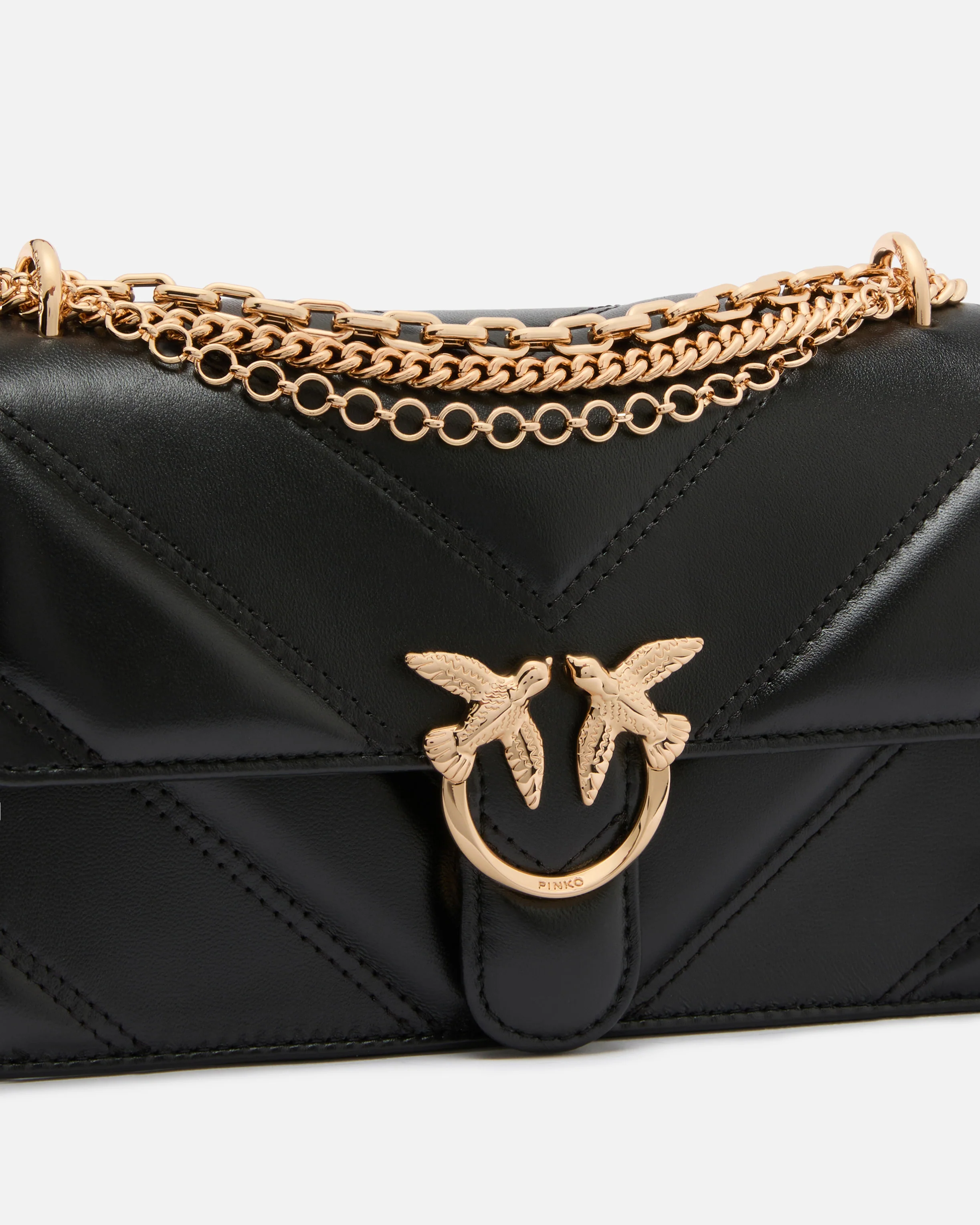 Borsa a spalla Mini Love Bag One in pelle e nappa chevron con tripla catena - Image 3