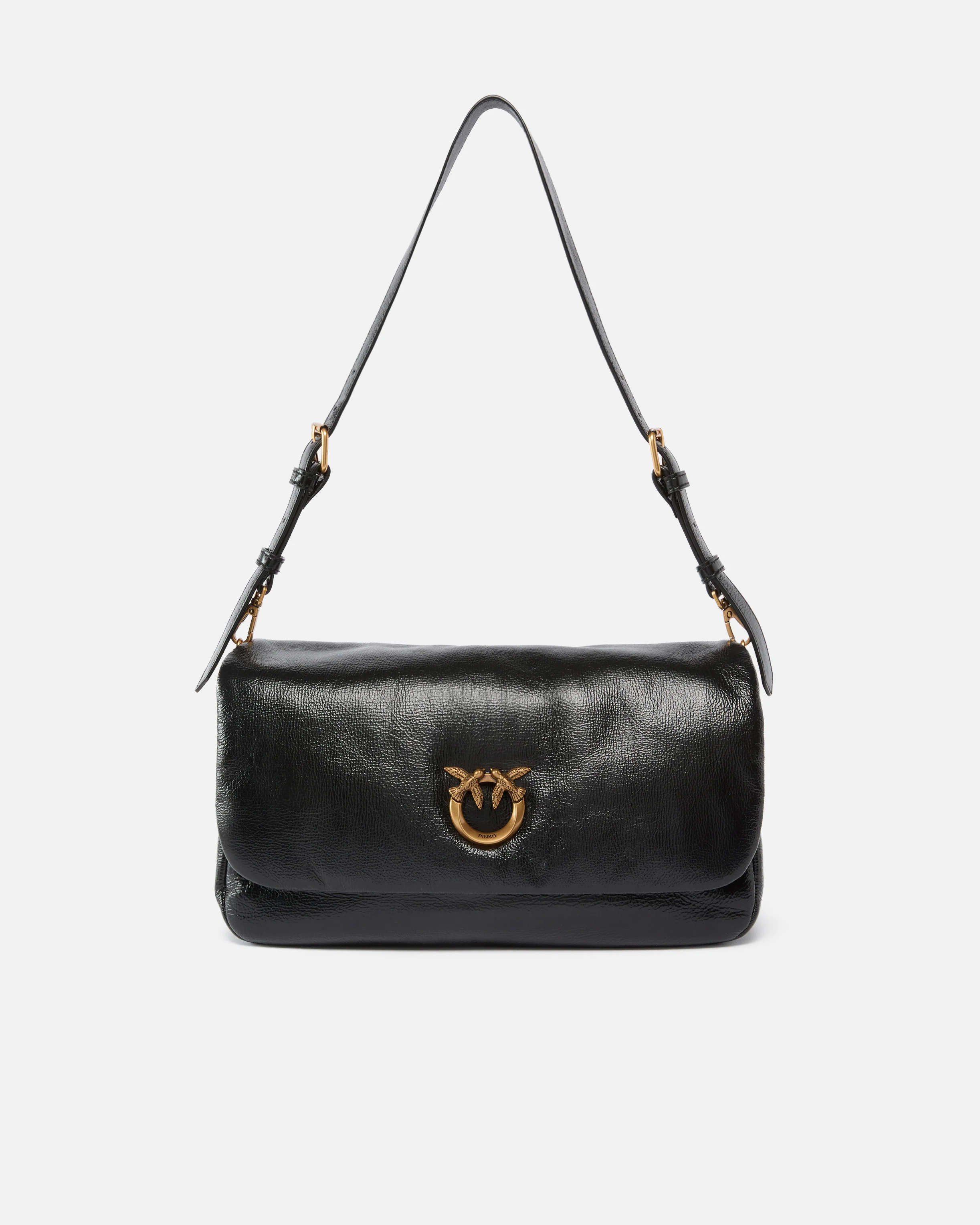 Borsa a tracolla media Love Bag Click Soft Horizontal Handle in pelle shiny
