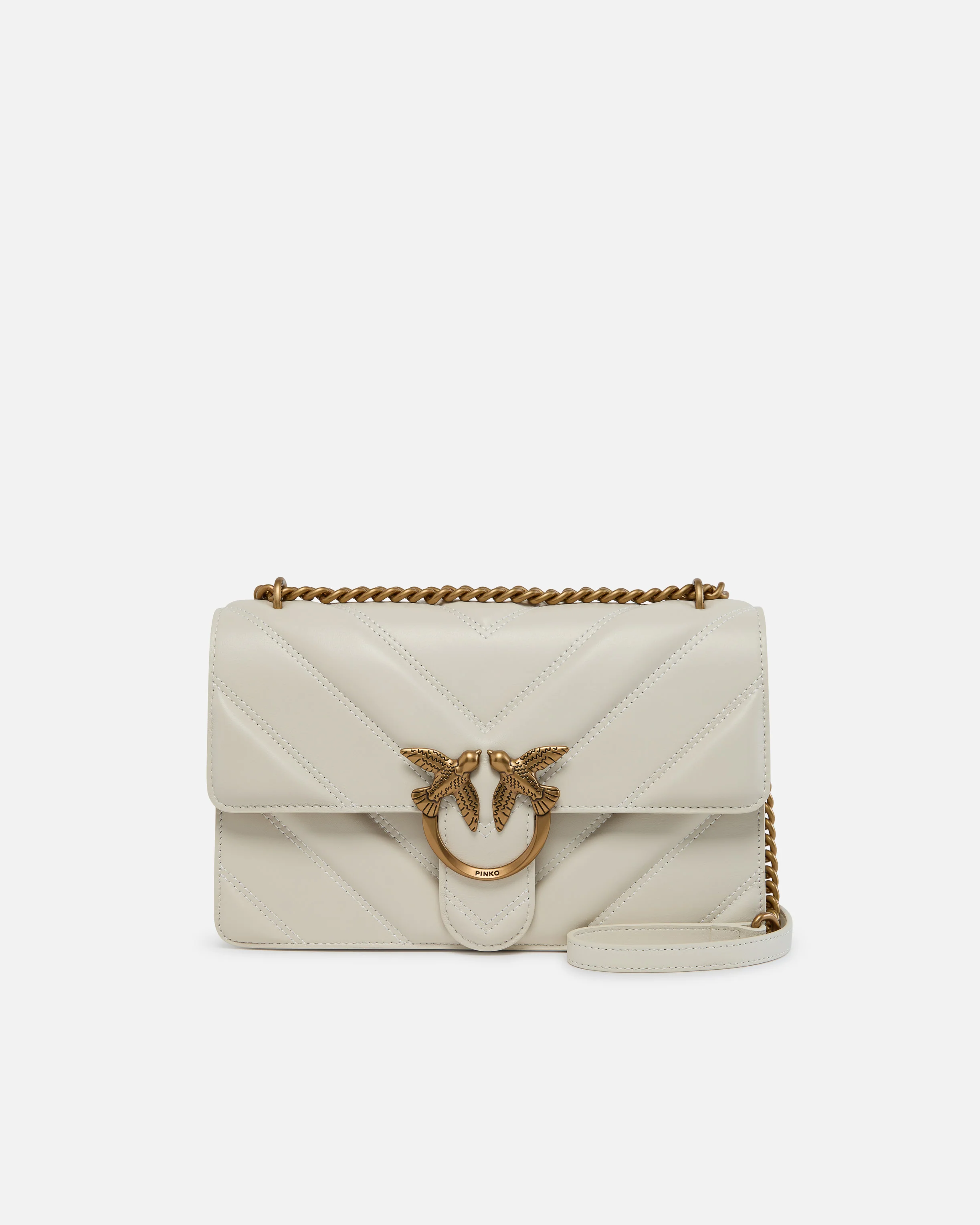 Borsa a tracolla media Love Bag in pelle bottalata con disegno a V e logo