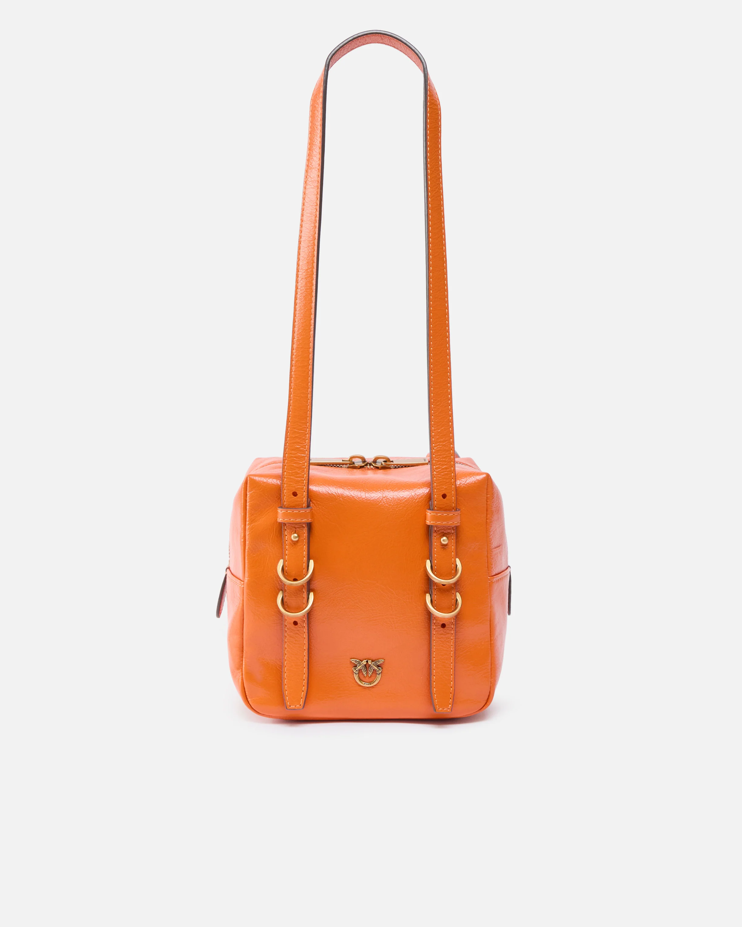 Borsa a tracolla piccola Cubic Bag in pelle shiny