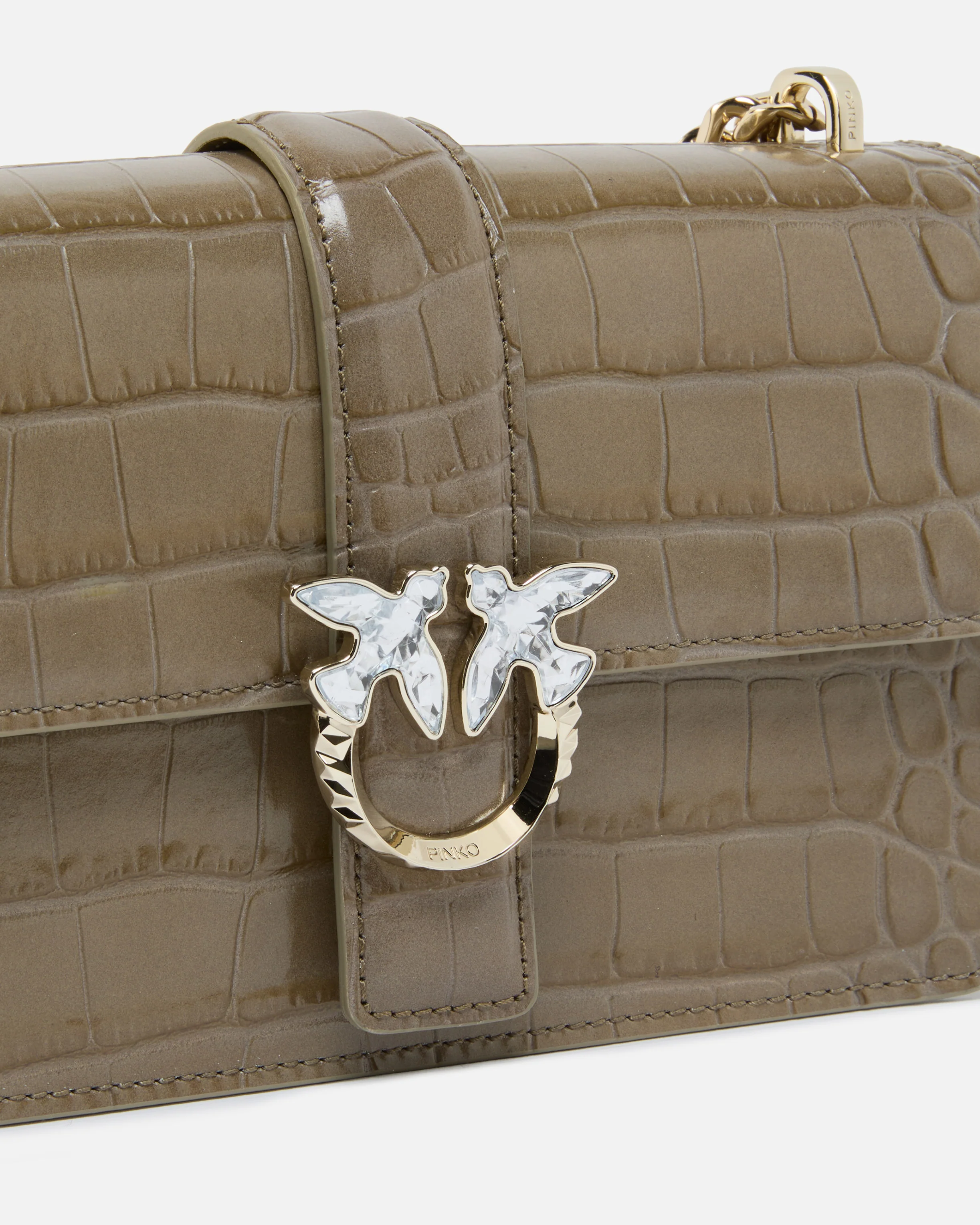 Borsa a tracolla piccola Love Bag in pelle stampa coccodrillo con fibbia gioiello PINKO Galleria - Image 3