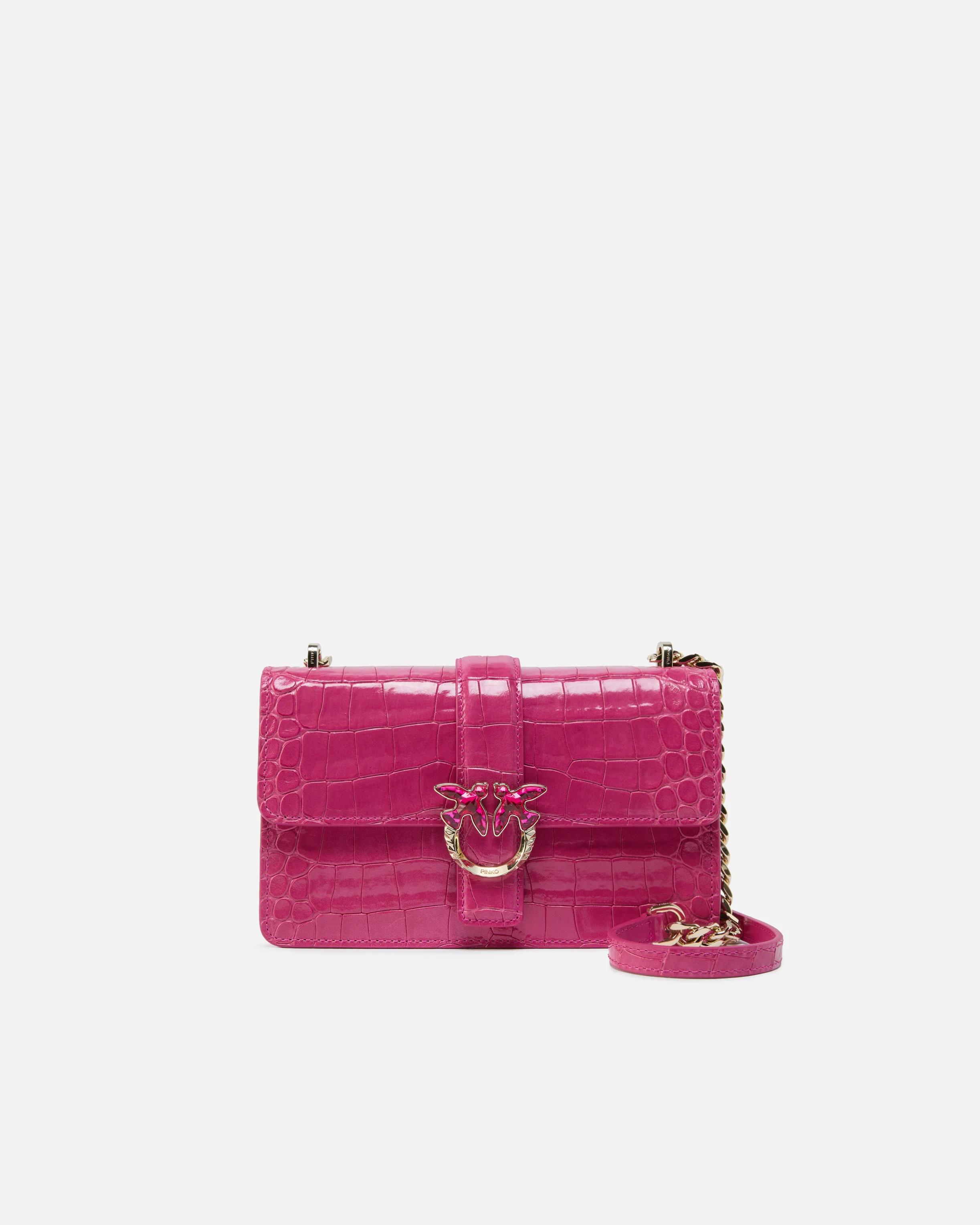 Borsa a tracolla piccola Love Bag in pelle stampa coccodrillo con fibbia gioiello PINKO Galleria