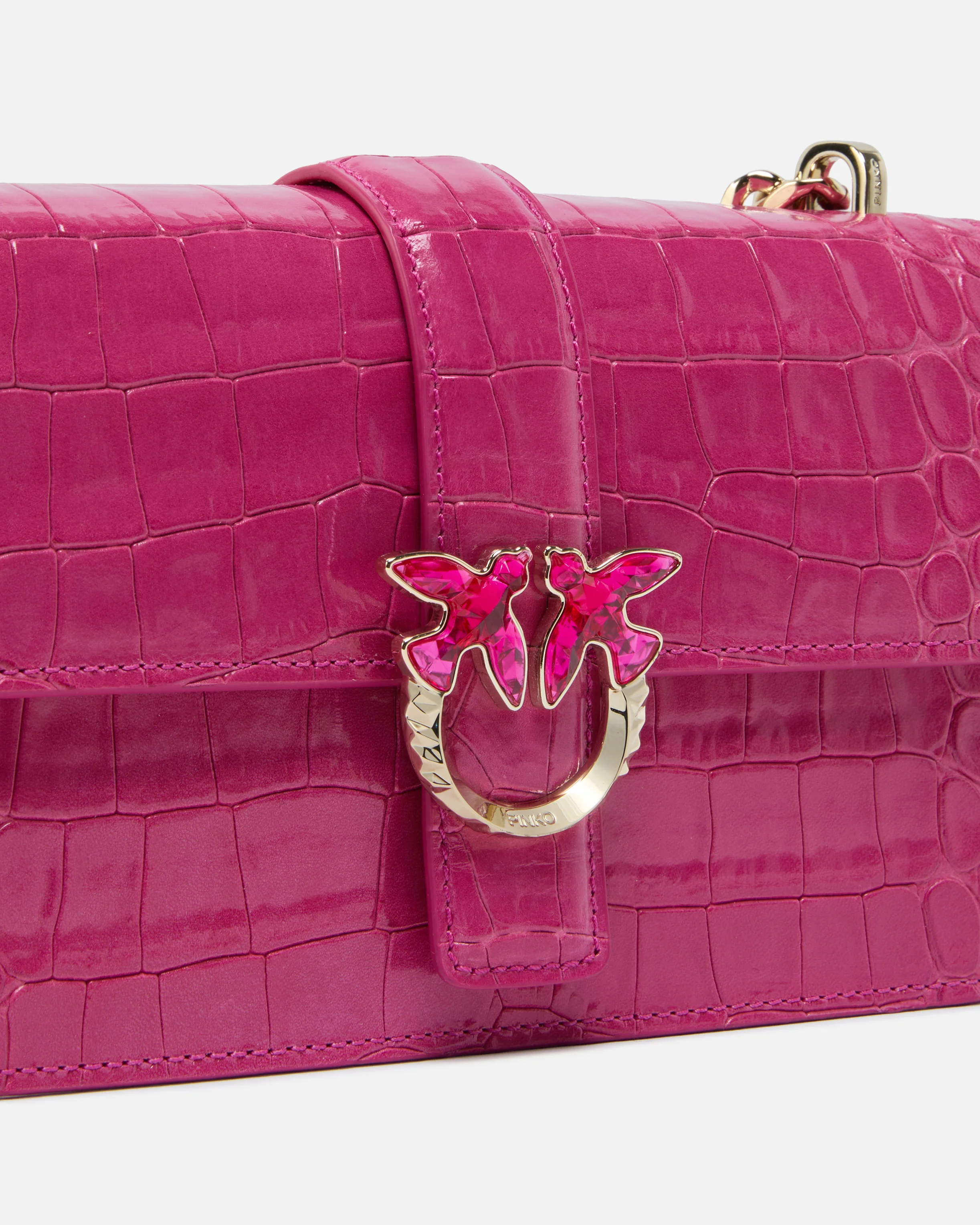 Borsa a tracolla piccola Love Bag in pelle stampa coccodrillo con fibbia gioiello PINKO Galleria - Image 3