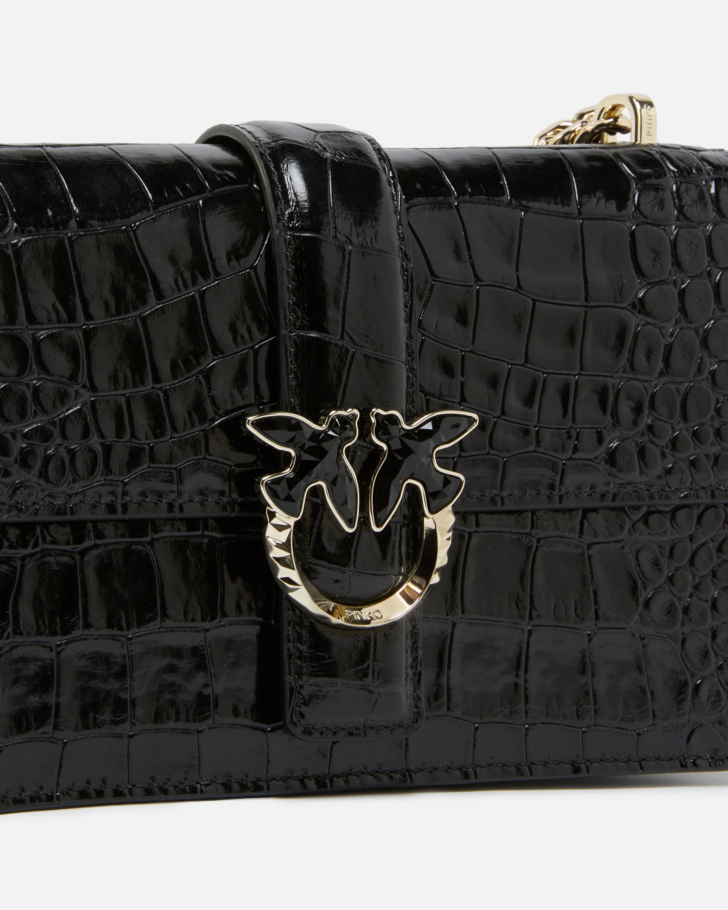 Borsa a tracolla piccola Love Bag in pelle stampa coccodrillo con fibbia gioiello PINKO Galleria - Image 3