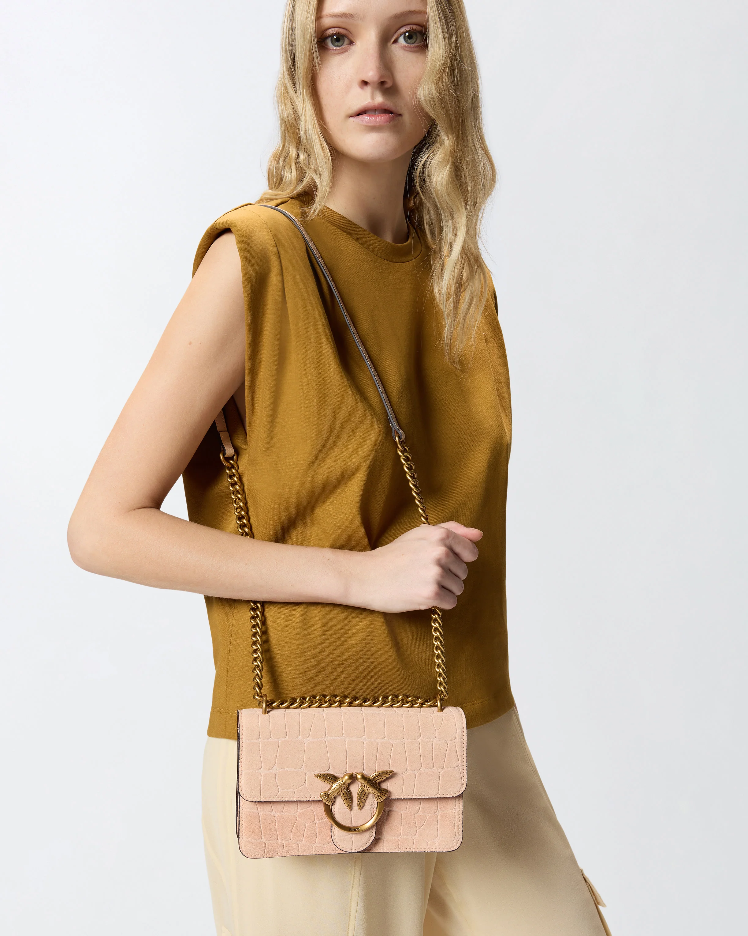 Borsa a tracolla piccola Mini Love Bag One in pelle stampa coccodrillo - Image 6
