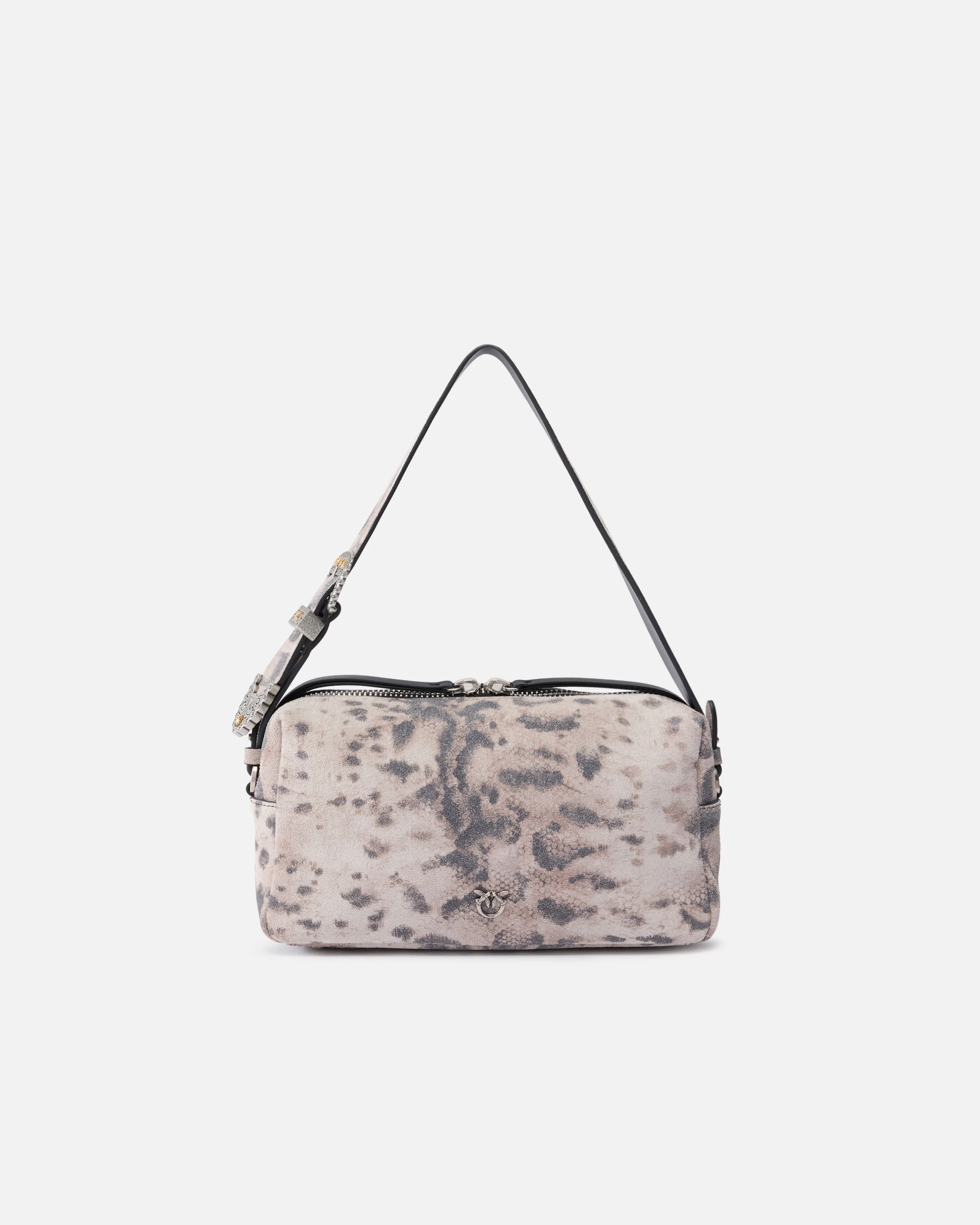 Borsa bauletto a tracolla media in suede con stampa pitone