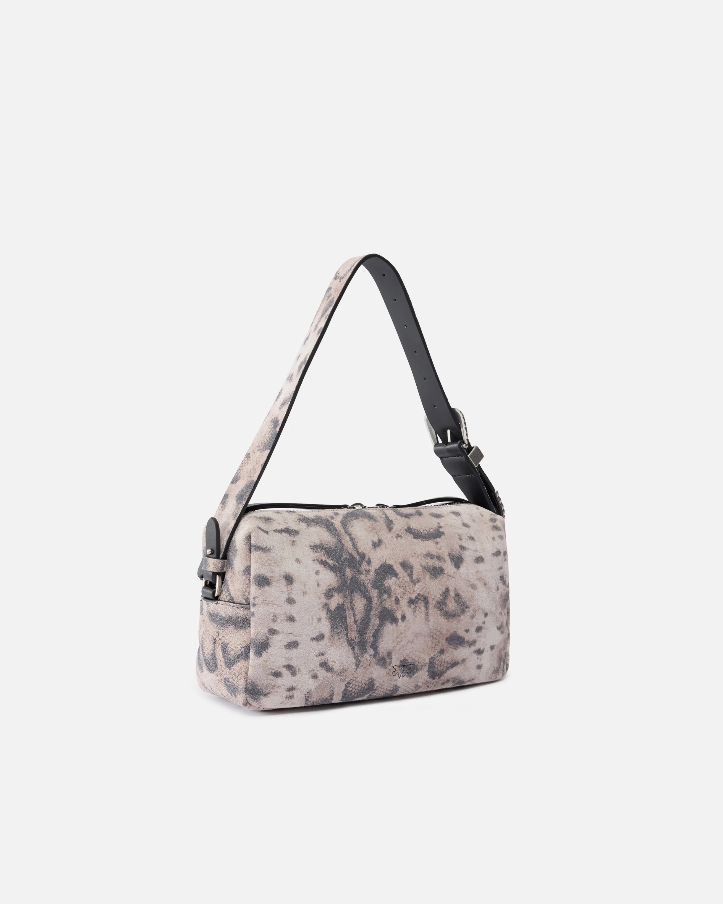Borsa bauletto a tracolla media in suede con stampa pitone - Image 2